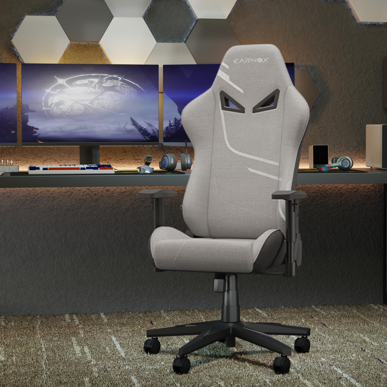 KORNOX Ergonomic Gaming Chair for Adults & Teens - High Back Office Chair with Adjustable Headrest & Lumbar Support, Fabric Racing Desk Chair for Home & Work - Perfect for Gaming, Working, and Long Sitting Sessions (Silver Grey)