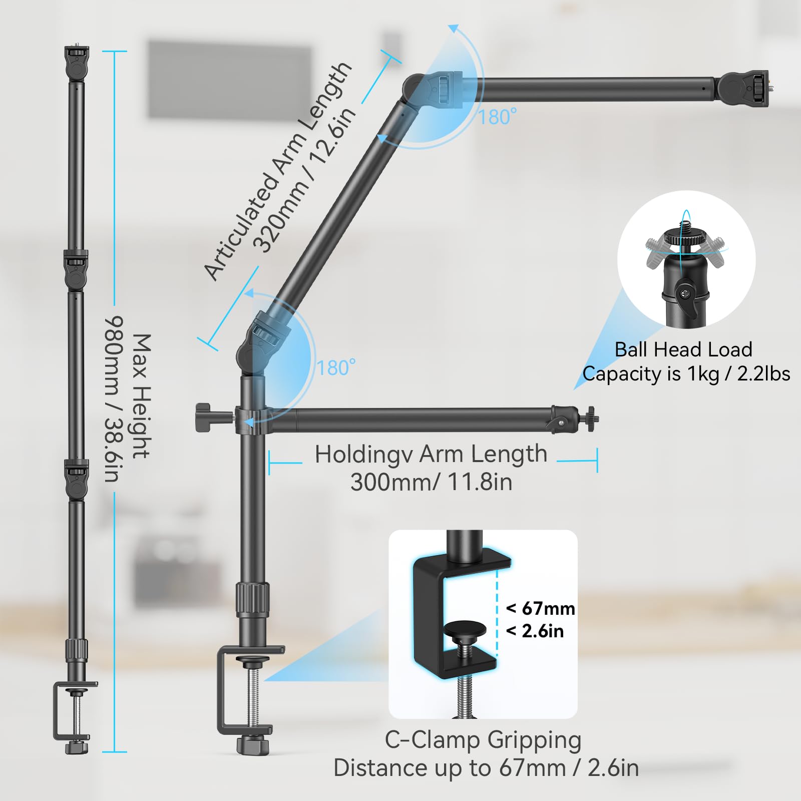 SMALLRIG Flexible Camera Desk Mount with 360° Ball Head & C-Clamp - Adjustable Arm for Photography, Videography, Live Streaming (Model 4456) - Perfect for YouTube Creators, Vloggers & Home Studio Setup