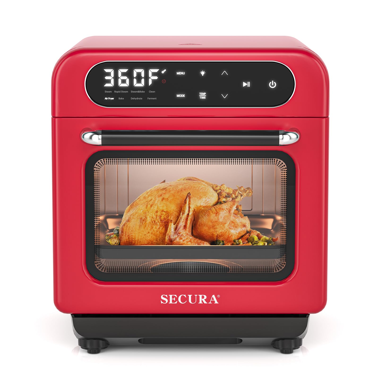 Secura 13 Quart Multifunction Air Fryer Steam Oven Combo - Convection Bake, Air Fry, Rapid Steam, Ferment & Dehydrate - Healthy Cooking for Family Meals, Snacks & Meal Prep - Compact Countertop Appliance (Red)