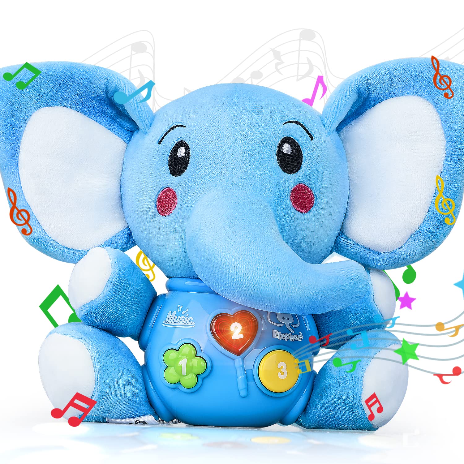 STEAM Life Plush Elephant Baby Toy - Musical Light-Up Soft Toy for Newborns & Toddlers 0-36 Months - Perfect Baby Shower Gift for Boys & Girls (Blue) | Nursery Soother, Sensory Play & Early Learning Toy