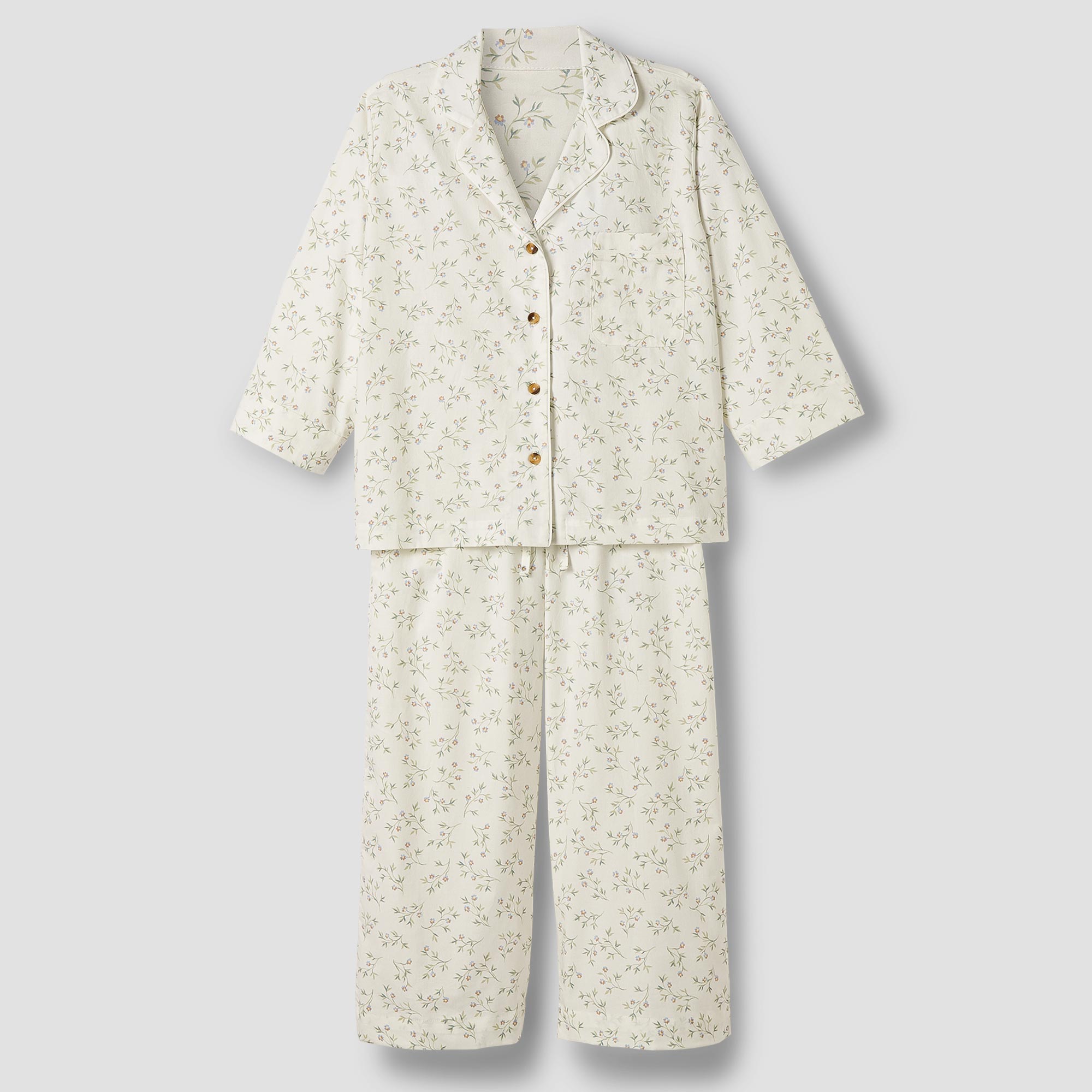Spring Floral Cotton Pajama Set - Women's Comfortable Sleepwear for Nighttime Relaxation & Lounging at Home