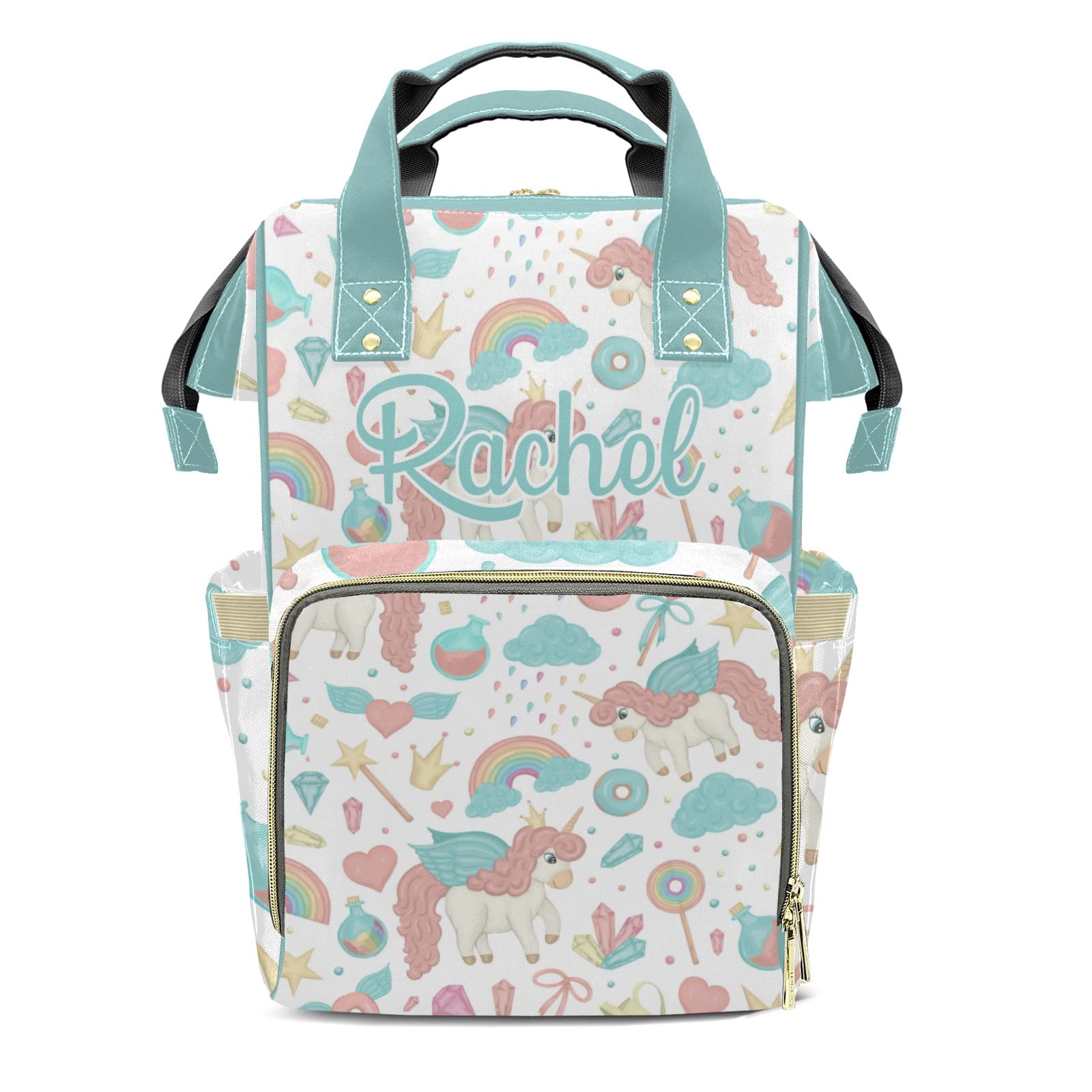 **Stylish Unicorn Rainbow Diaper Backpack for Moms & Dads - Large Baby Bag with Name Tag - Perfect for Nursing, Travel & Daycare - Trendy Donut Print Tote Gift for Women & Men**