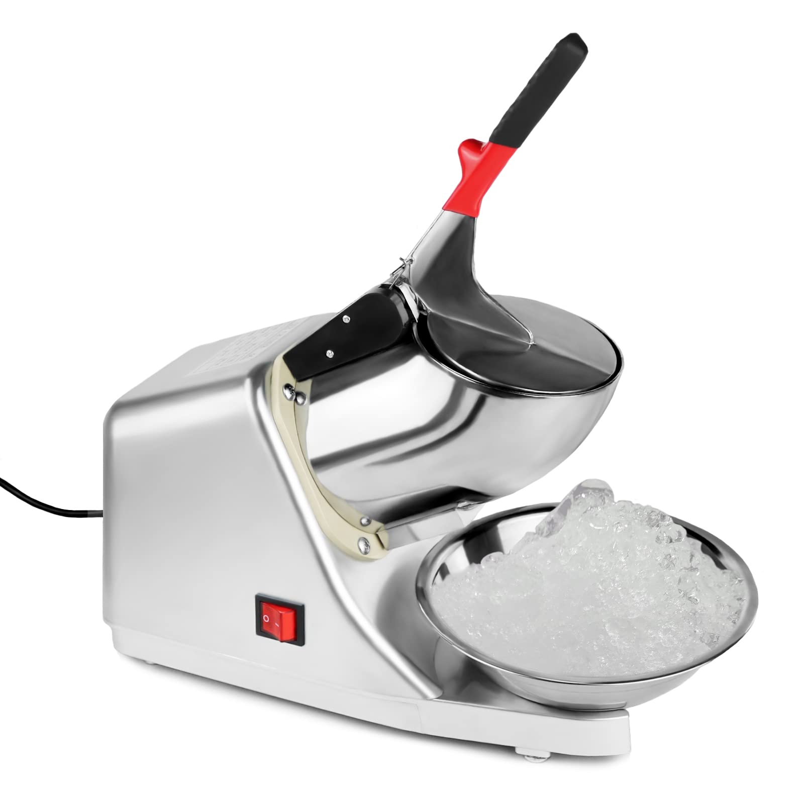 Electric Ice Crusher Machine 110V - 300W Dual Blade Ice Shaver with Bowl & Cover - 80kg/Hour Snow Cone Maker for Home & Commercial Use - Perfect for Margaritas, Smoothies, Cocktail Bars & Party Drinks (Silver)