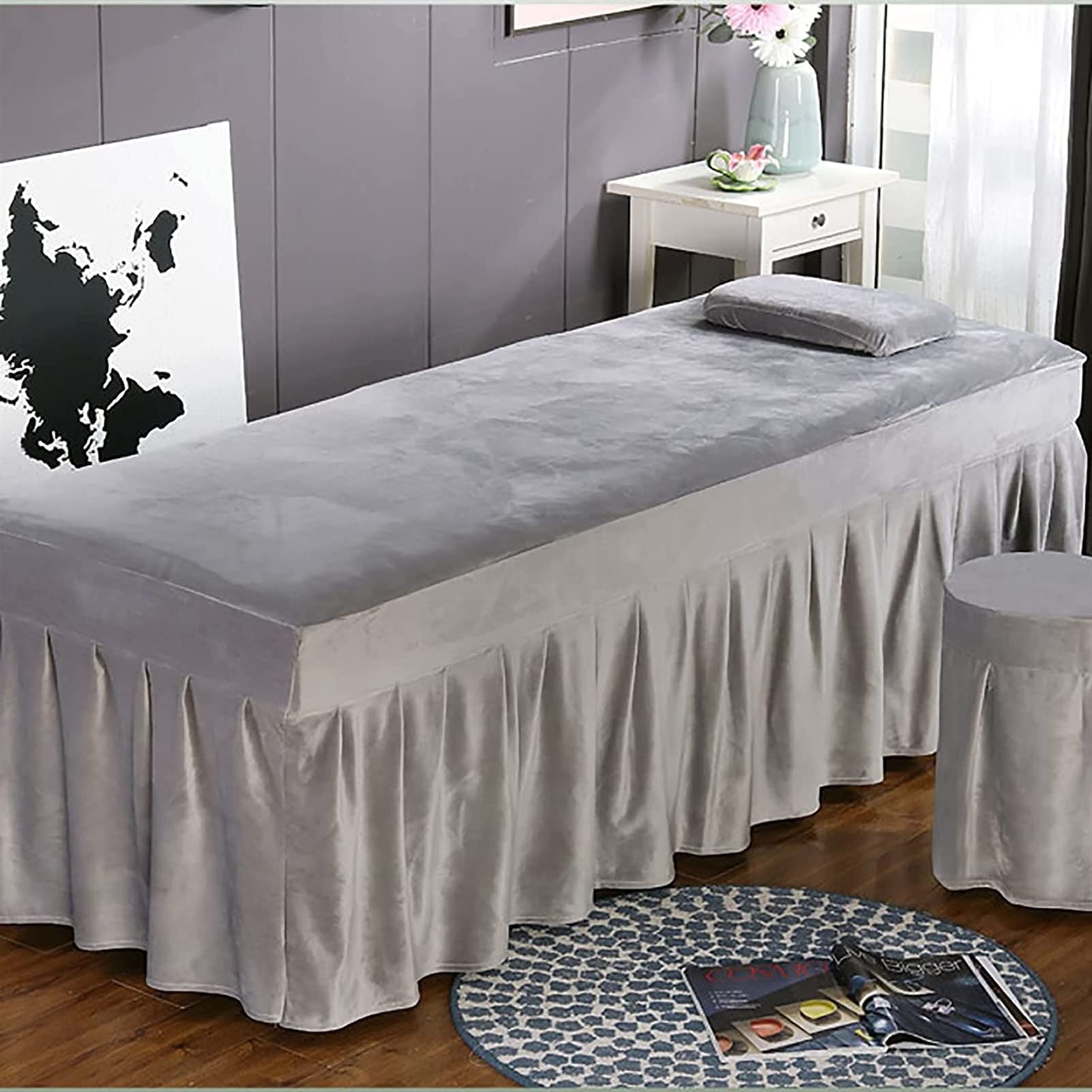 Premium Flannel Massage Table Sheet Set - 5-Piece Dark Green Spa Bed Cover (73x28 inches) for Professional Massage Therapy & Relaxing Home Spa Treatments