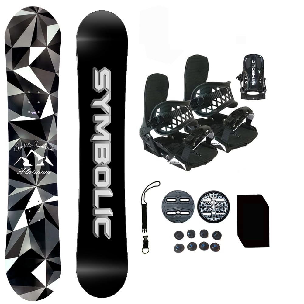 Symbolic Platinum 2025 Snowboard with Bindings - Complete Freeride & Freestyle All-Mountain Package (Includes Leash, Stomp Pad, Discs & Screws) - Perfect for Powder, Park & Backcountry Adventures