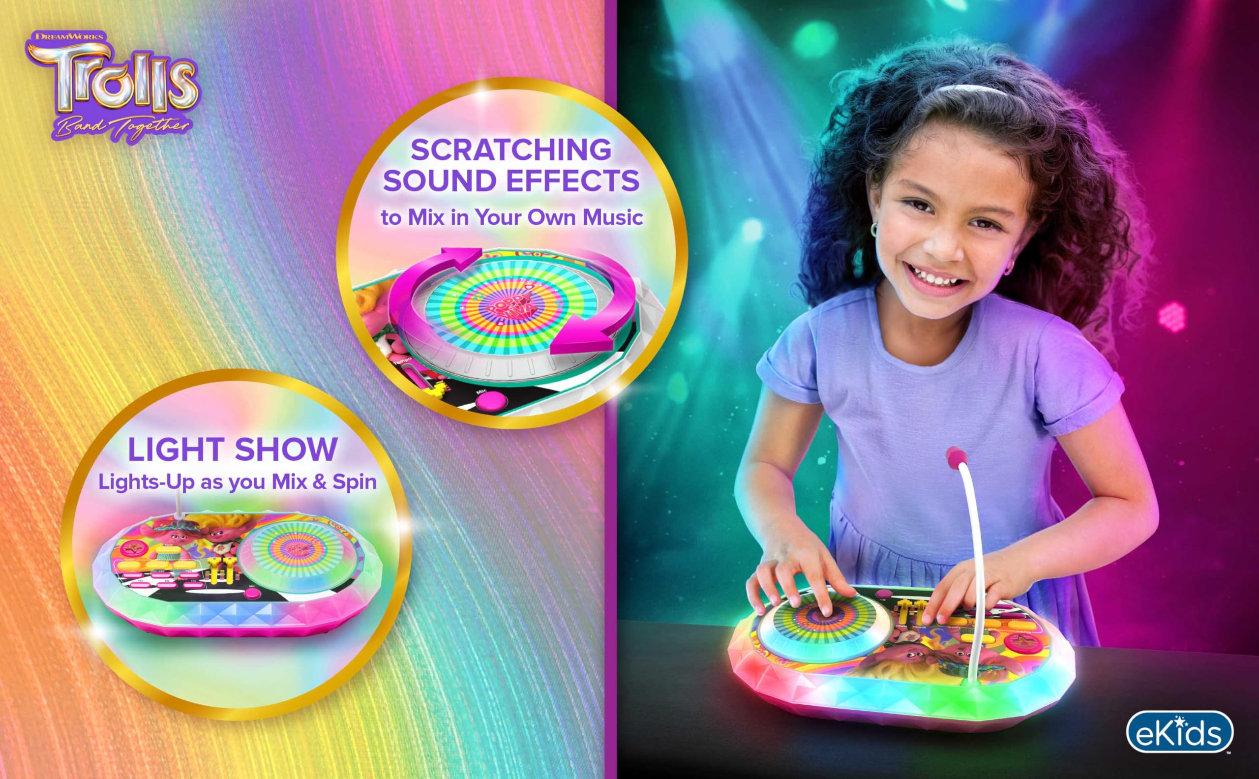 eKids Trolls DJ Turntable Toy with Microphone - Fun Party Mixer for Kids & Fans