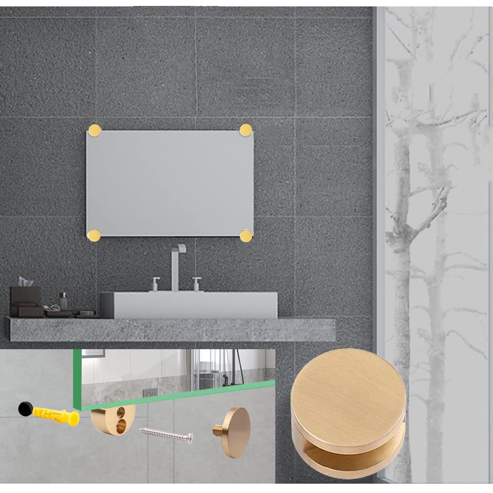 5-11mm Gold Pure Copper Mirror Clips - Wall Mounted Mirror Hangers for Bathroom, Dresser & Vanity (Set of 4) - Secure Glass Clamps for Home Decor & Interior Design