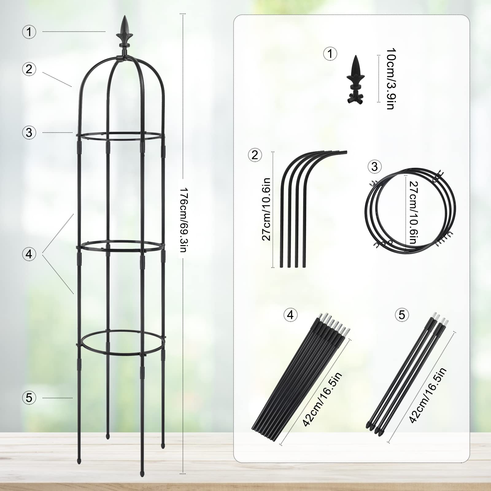 2 Pack Rustproof Plastic Coated Metal Garden Trellis for Climbing Plants - Outdoor Plant Support Obelisk, Indoor Potted Plant Stake, Tomato Cage for Roses & Vegetable Vines | Perfect for Gardens, Patios, and Balconies