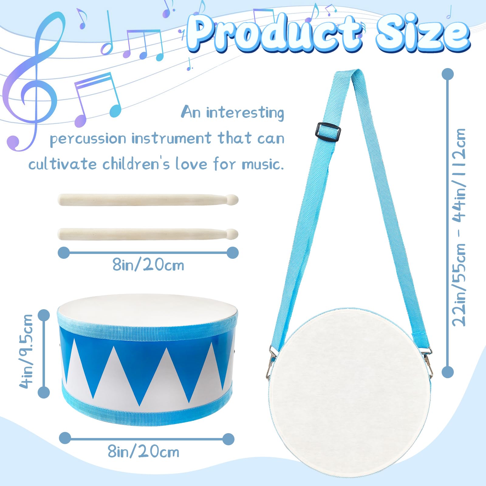 **8 Inch Wooden Kids Drum Set with Adjustable Strap & 2 Drumsticks – Educational Sensory Musical Toy for Toddlers, Boys & Girls – Perfect for Playtime, Early Learning & Music Exploration**