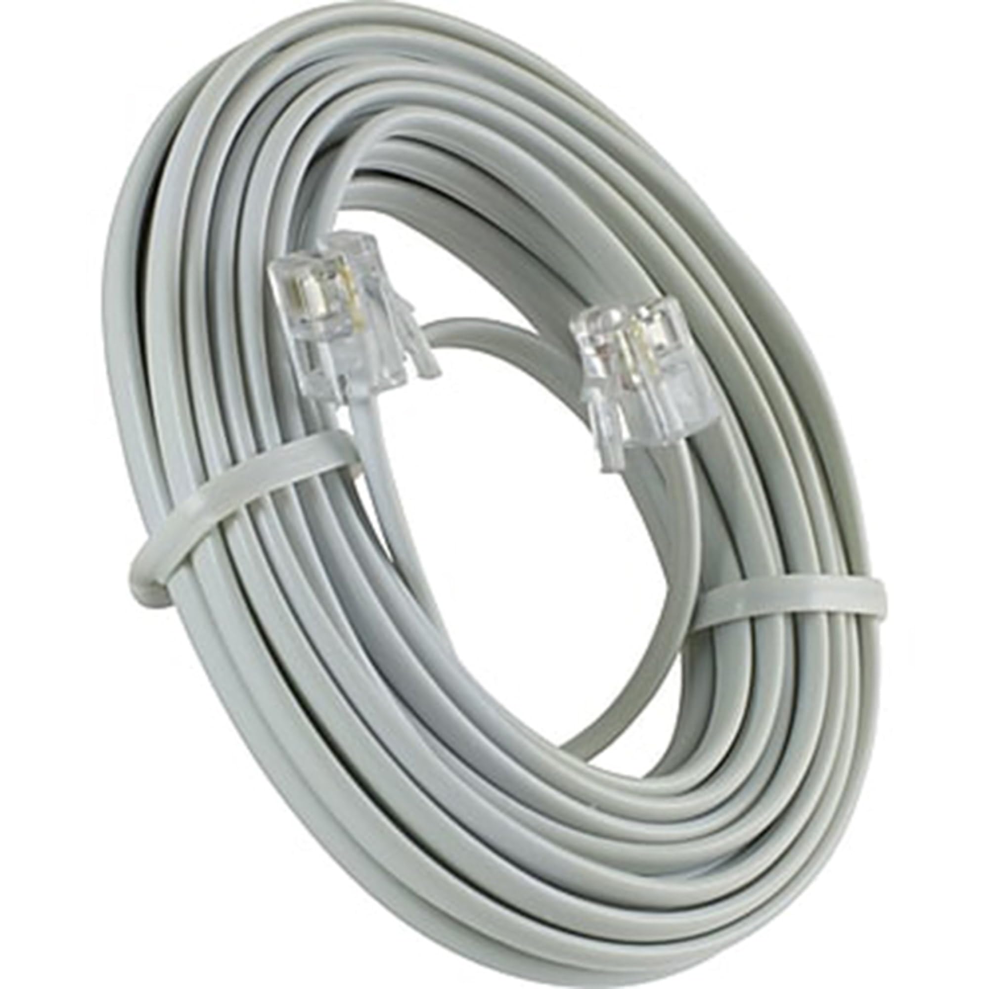 15ft White Telephone Line Cord with Modular Jack - Compatible with Phone, Modem & Fax Machine - Durable Home & Office Use for Clear Communication