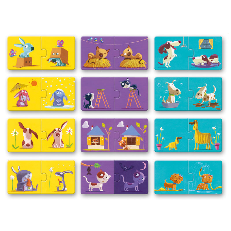 Duo Opposites 24-Piece Toddler Puzzle by Djeco - Educational Matching Game for Preschool Learning & Early Childhood Development