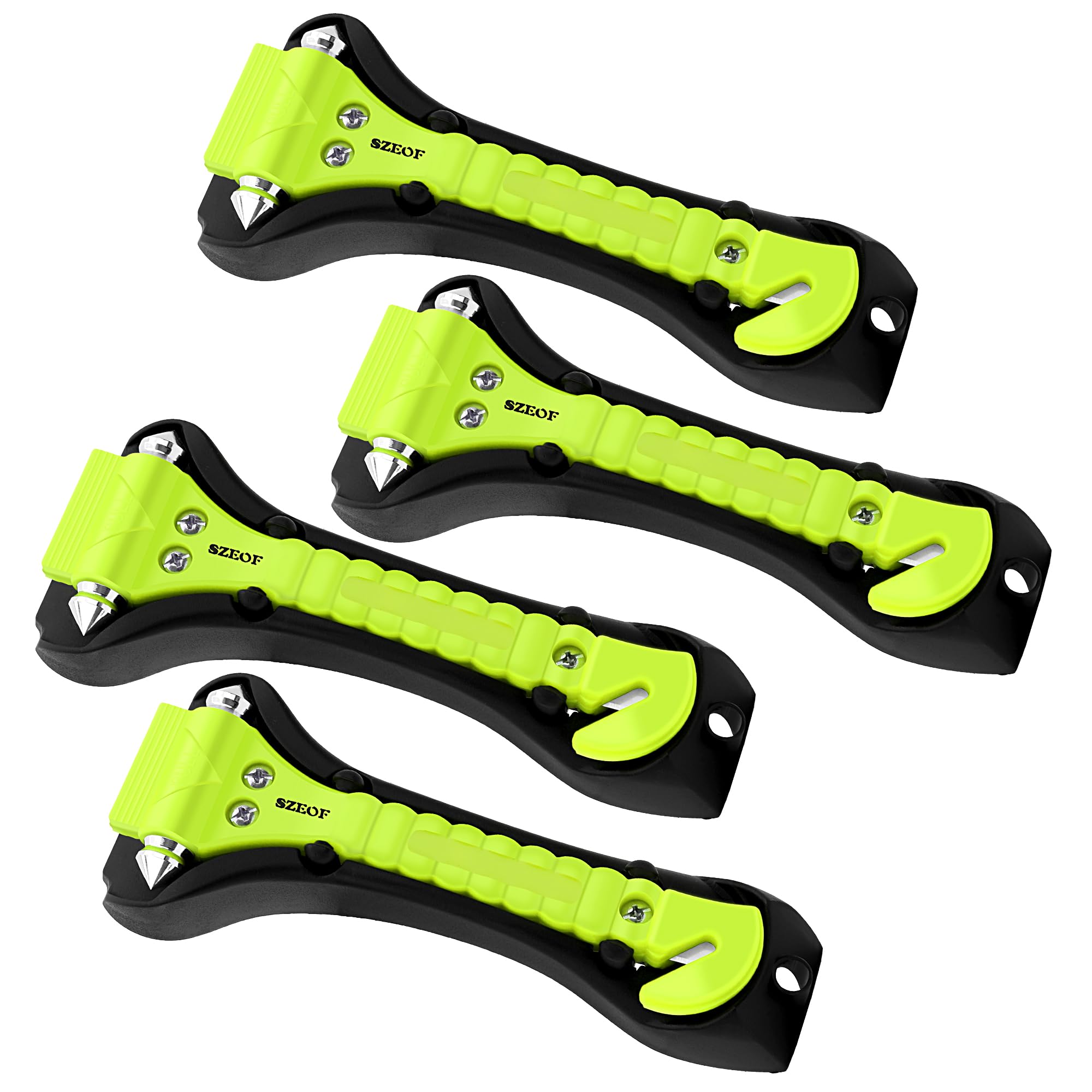 4-Pack Multi-Functional Car Emergency Safety Hammer - Glass Breaker & Seatbelt Cutter Tool for Vehicle Escape - Ideal for Car Accidents, Stuck Seatbelts & Emergency Breakouts (Green)