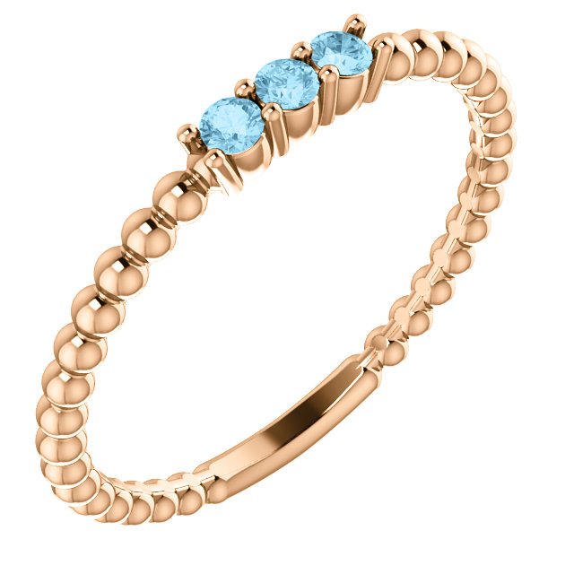 14Kt Gold 0.12 CTW Aquamarine 3 Stone Beaded Stackable Ring for Women - Elegant Jewelry Gift for Anniversary, Birthday & Special Occasions