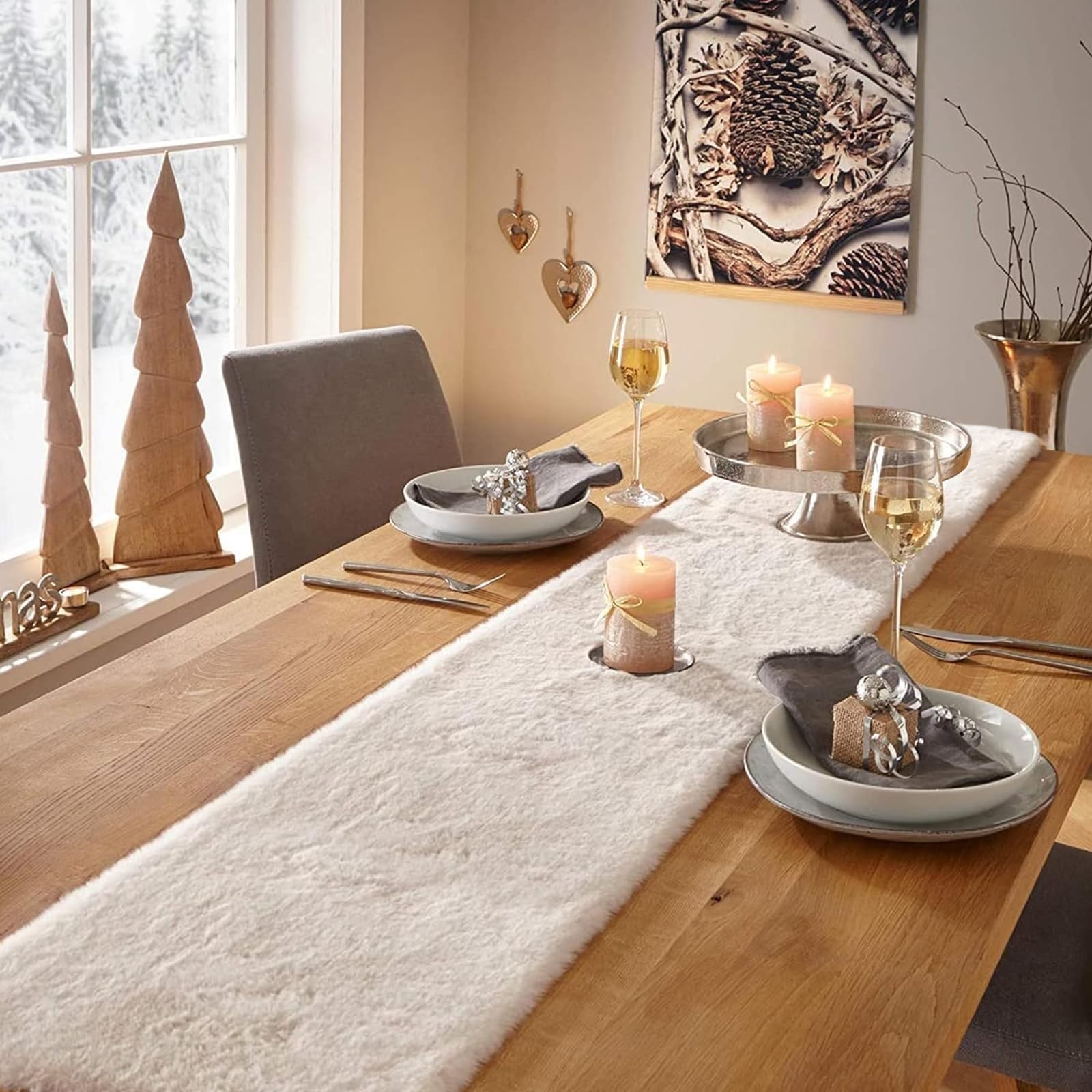 Premium White Faux Fur Table Runner - 15x72 Inch Fluffy Christmas Dresser Cover, Soft Holiday Decor for Bedroom, Dining Table & Winter Home Decorations - Perfect for Christmas Parties, Cozy Winter Dinners & Festive Home Styling