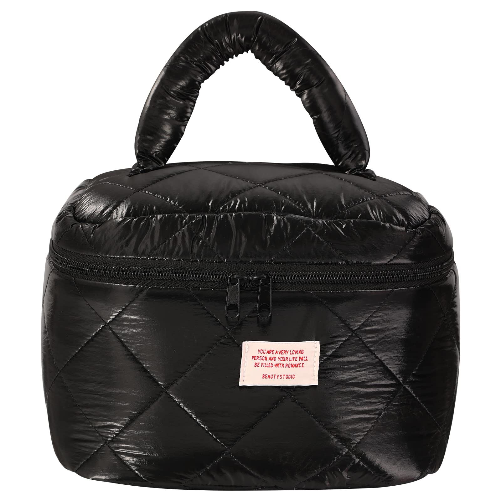 Large Capacity Waterproof Travel Makeup Bag for Women - Portable Cosmetic Organizer with Cute Design, Perfect for Travel, Gym & Daily Use (Black)