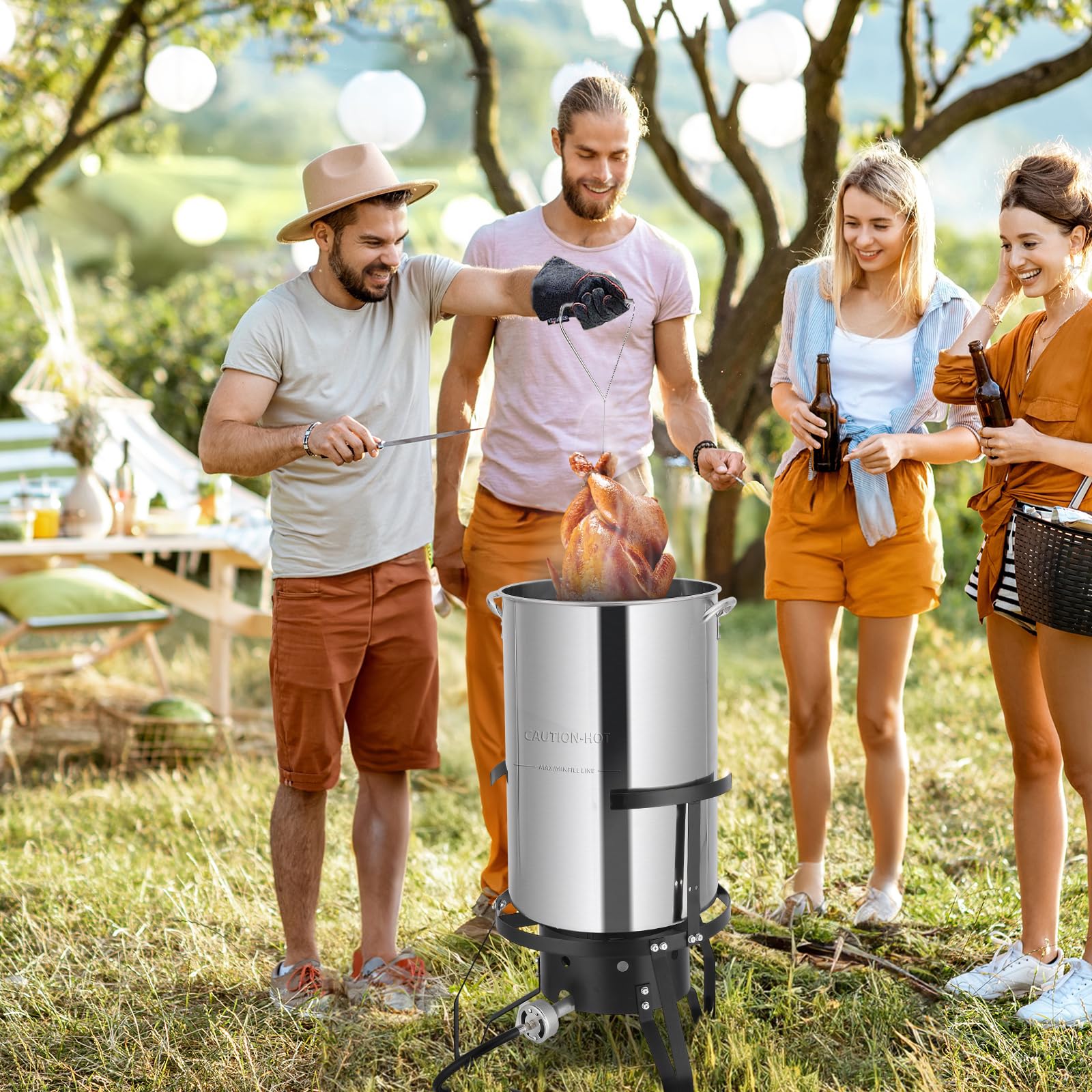 ROVSUN 50QT Stainless Steel Outdoor Turkey Fryer with 54,000BTU Propane Burner - Deep Fryer & Seafood Boiler Steamer Kit Includes Basket, Thermometer, Lifting Hook & Support Rack - Perfect for Backyard Cooking, Camping, Tailgating & Holiday Feasts