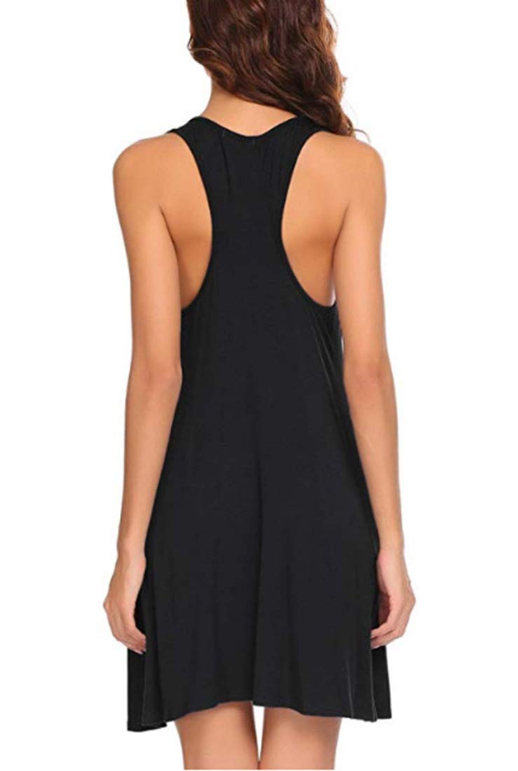 Women's Casual Sleeveless Swing Dress with Pockets - Crew Neck Tunic Tank Top for Summer (Black, Small) | Perfect for Beach, Vacation & Everyday Wear