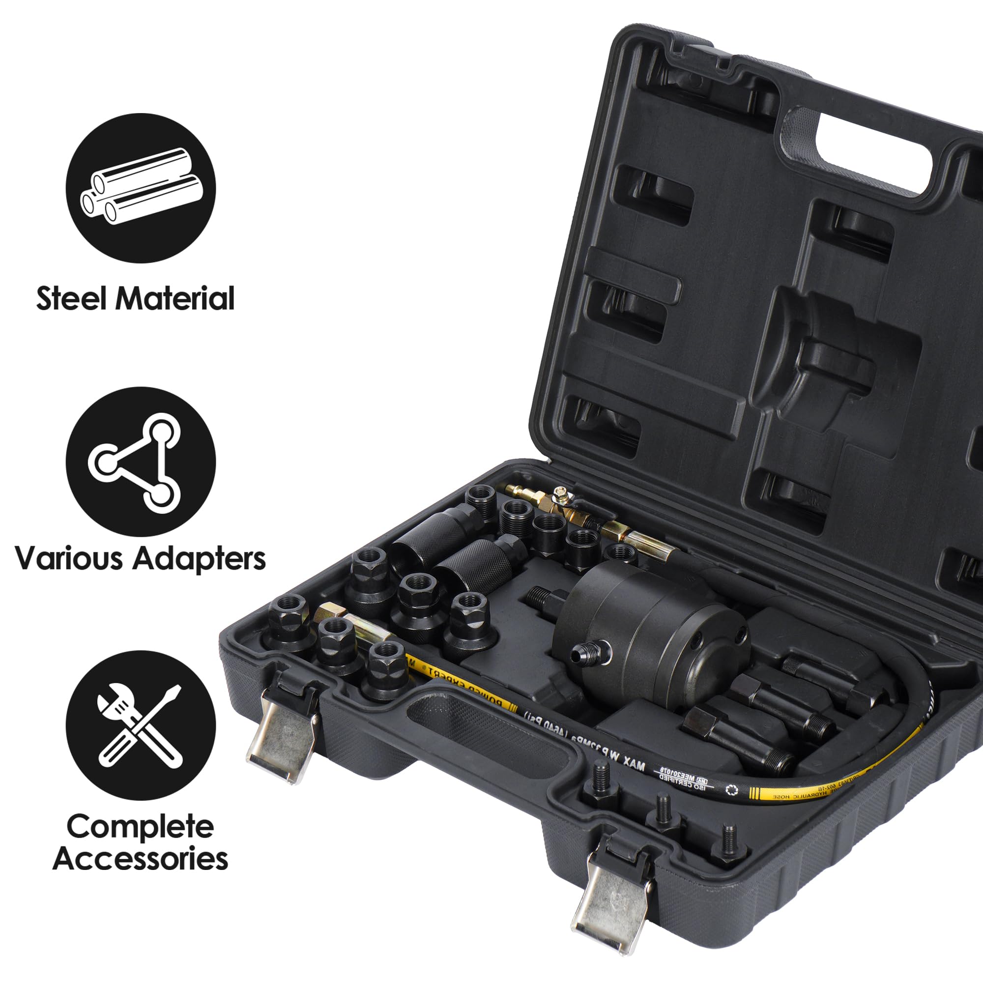 LESOLAR 21-Piece Pneumatic Diesel Injector Puller Kit with Toolbox - 5-8 Bar Input Pressure, 19 Adapters & Hammer Interface - Professional Diesel Engine Repair Tool Set for Mechanics (Ideal for Heavy-Duty Truck & Equipment Maintenance)