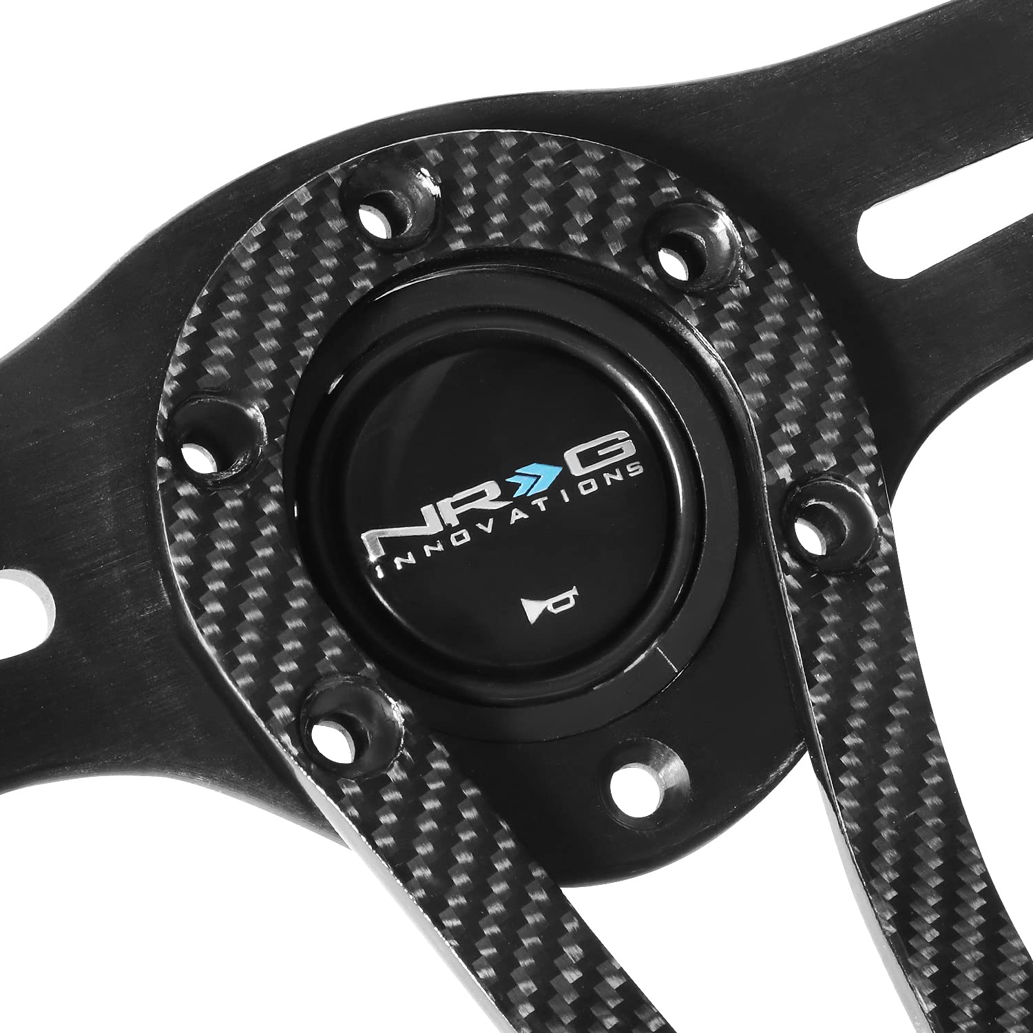 NRG Innovations NRG-RST-002RCF 320mm Lightweight Carbon Fiber Steering Wheel - Black Leather with Rivets for Racing, Drifting & Performance Cars | Sporty Interior Upgrade for Track Days & Street Driving