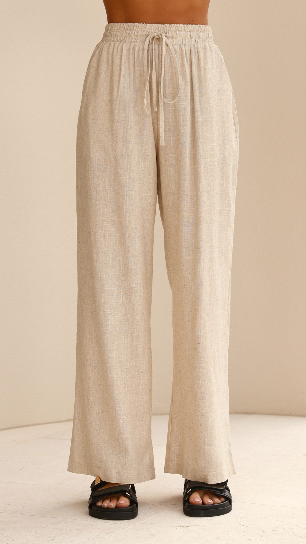 Adelais Women's High Waisted Beige Pants - Comfortable Stretch Trousers for Work, Office & Casual Wear