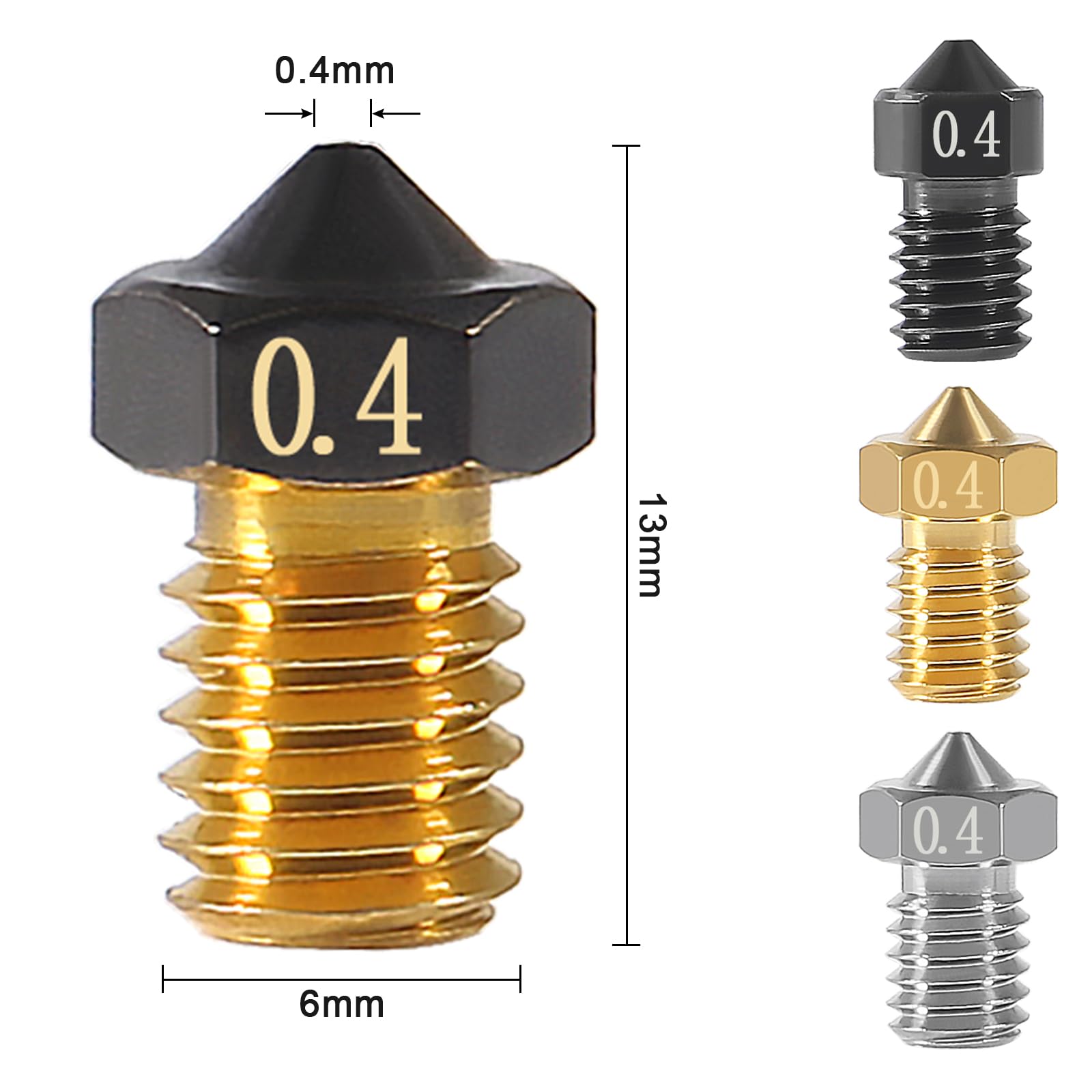 DIANN 20pcs V6 Nozzles Set - Hardened Steel, Brass & Stainless Steel Nozzles for 3D Printers - Compatible with Most FDM 3D Printers - Ideal for PLA, ABS, PETG Filament Printing