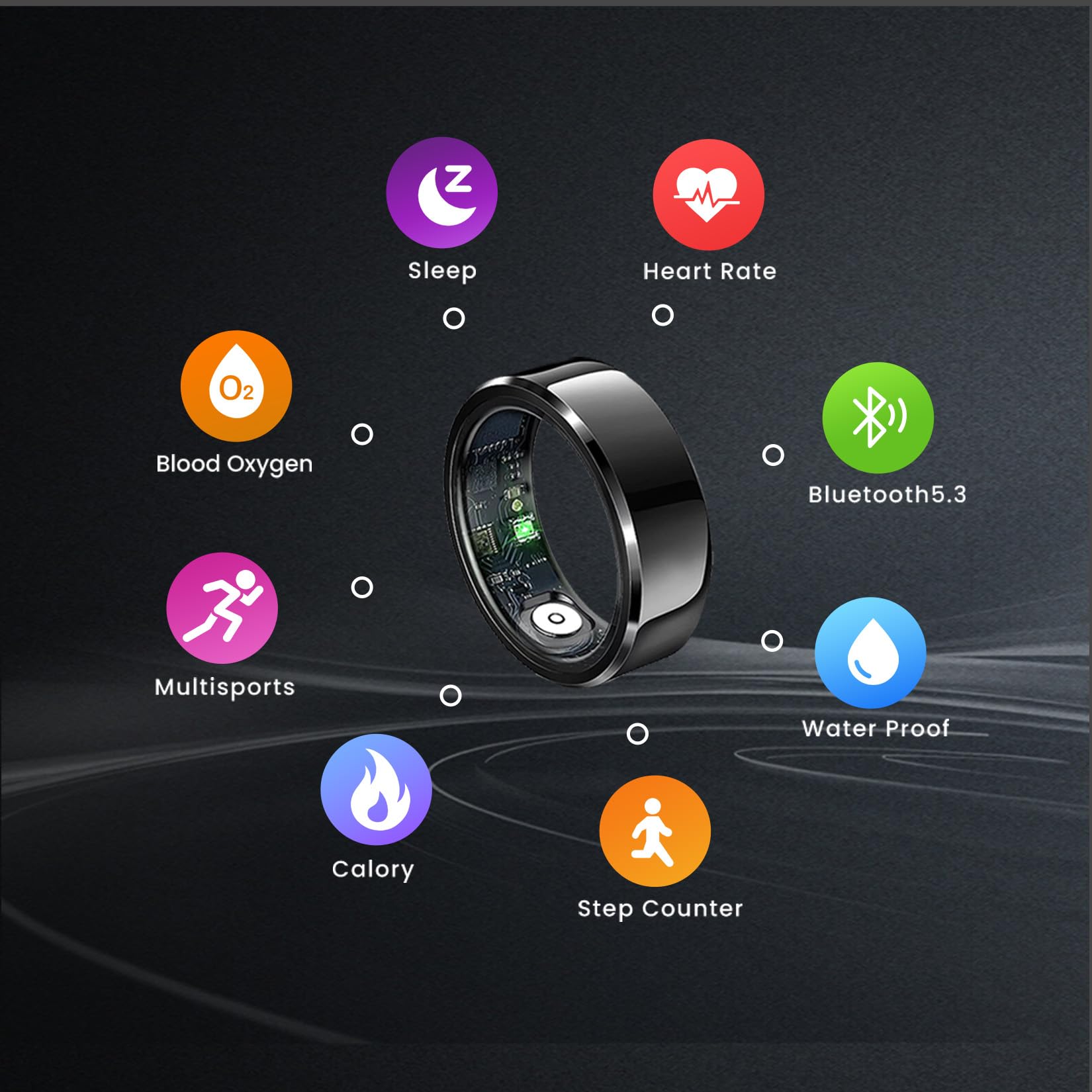 Smart Ring with Sleep Tracking & Heart Rate Monitor - Fitness Tracker for Men & Women (Black, Size 13) - Perfect for Health Monitoring & Workout Tracking