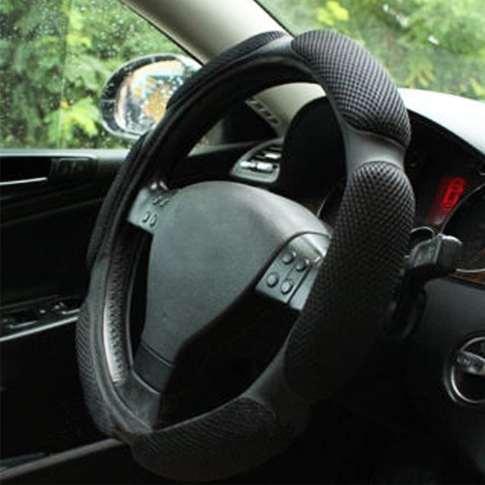 Premium Steering Wheel Cover - Odorless & Non-Slip, Keeps Hands Cool in Summer & Warm in Winter (Black) - Perfect for Cars, Trucks & SUVs in All Seasons
