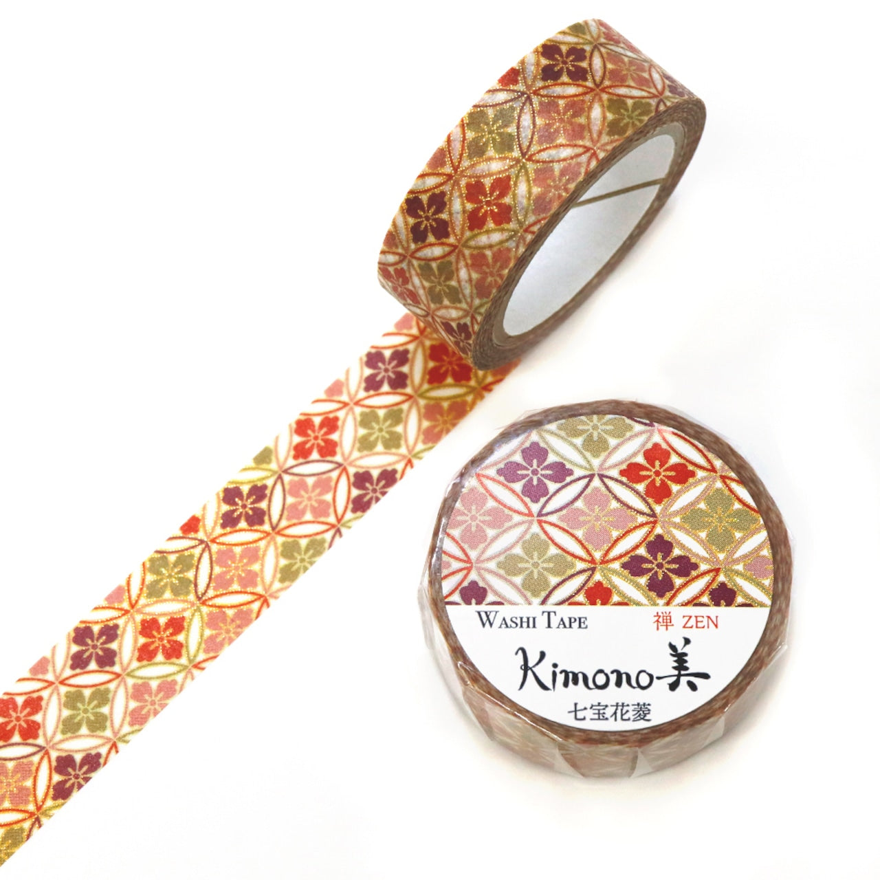 Kamiiso Washi Tape - Kimono III Shippo Hanabishi Design - Japanese Decorative Paper Tape for Scrapbooking, Journaling & DIY Crafts