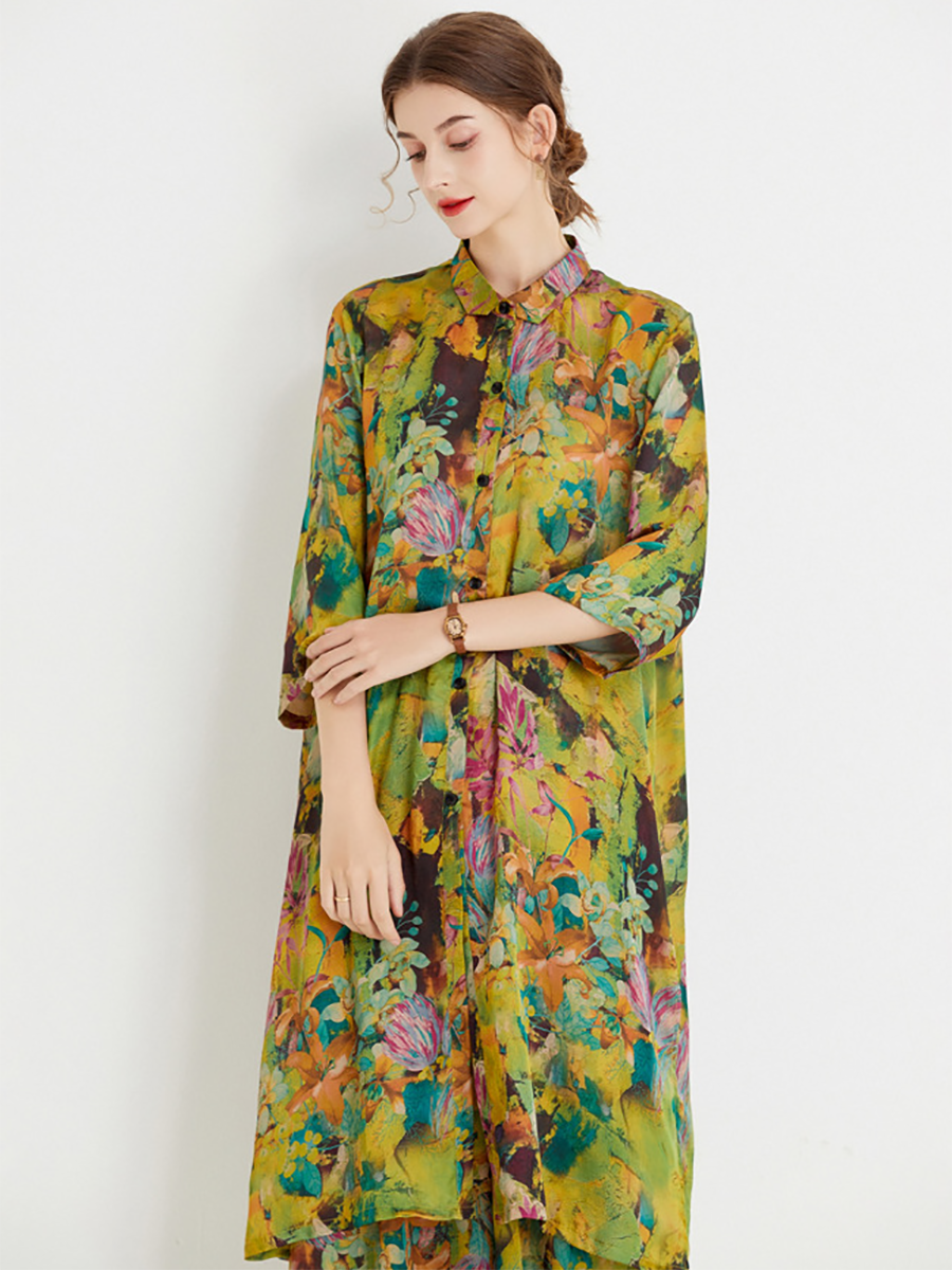 Plus Size Women's Floral Button Loose Long Suit - Elegant Boho Chic Blazer for Work, Office & Special Occasions