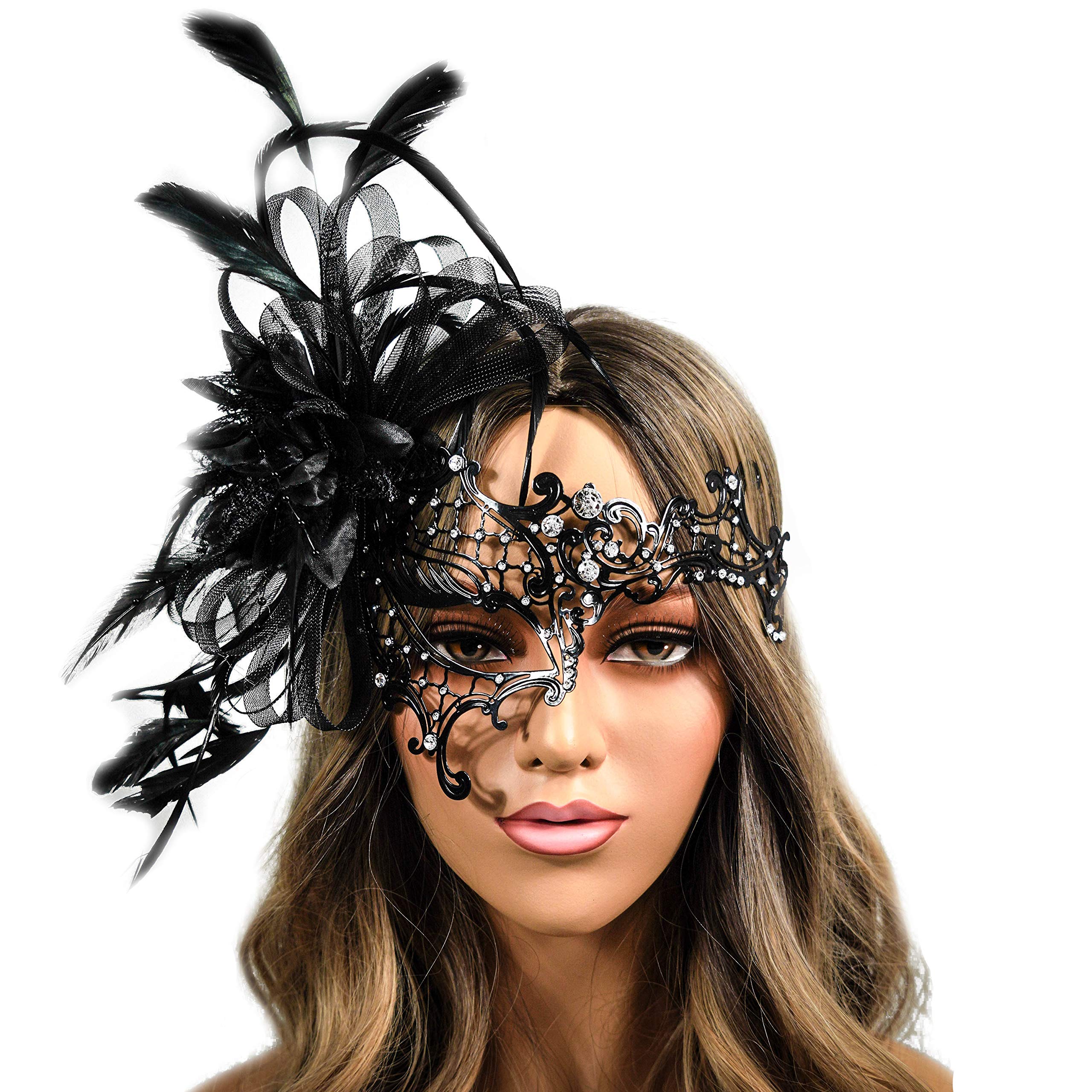Black Metal Masquerade Mask for Women - Halloween & Party Costume Accessory for Venetian Balls