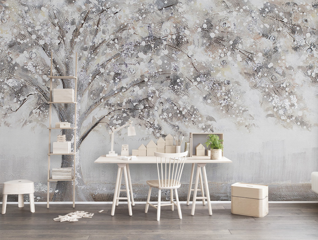 Grey Tree Theme Wallpaper Murals - Nature-Inspired Peel and Stick Wall Decor for Living Room, Bedroom & Office