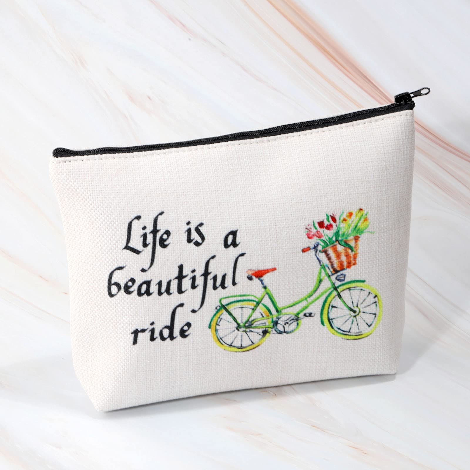 MBMSO Life is a Beautiful Ride Makeup Bag - Waterproof Bicycle Travel Organizer for Cycling Enthusiasts | Perfect Bike Lover Gift for Women & Men | Great for Commuting, Gym & Outdoor Adventures