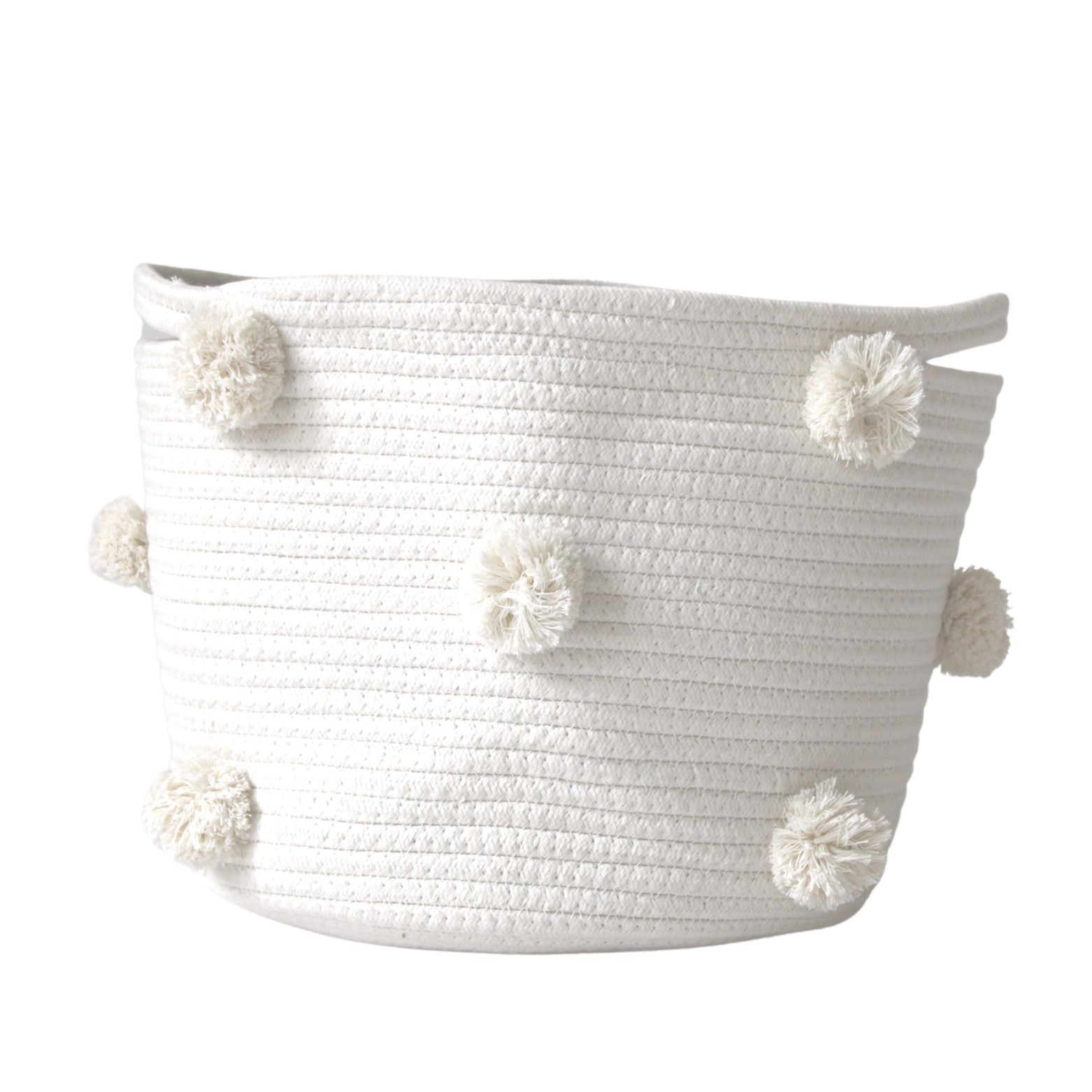 Natural Pom Basket Medium - Handwoven Rattan Storage Bin for Home Organization, Laundry, Toys & Decor | Eco-Friendly & Stylish for Living Room, Bedroom & Nursery