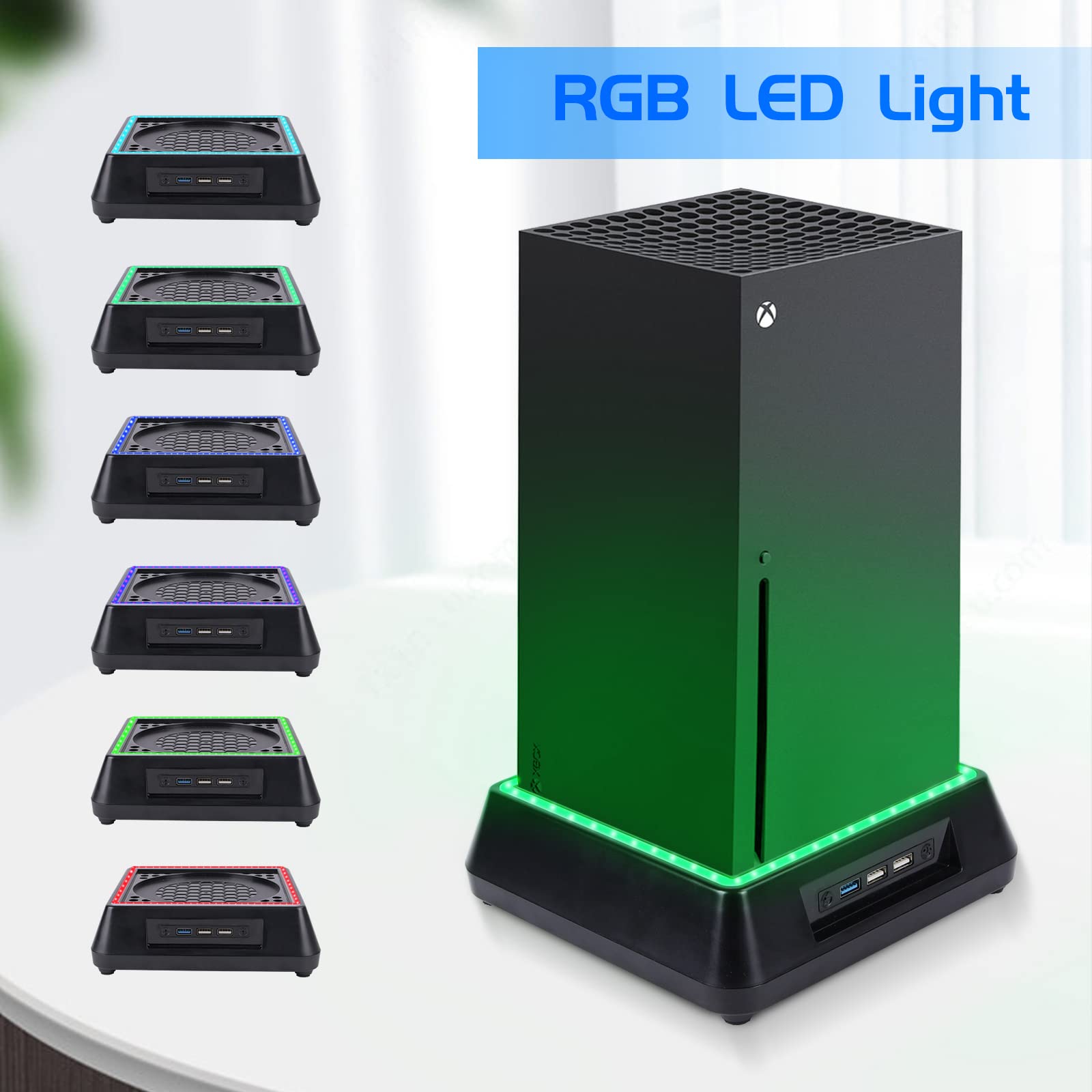 TechKen RGB Cooling Fan Stand Dock for Xbox Series X - 3 Speed Levels, 7 Color Modes, Adjustable LED Light - Perfect for Gaming & Entertainment Setup (Small)