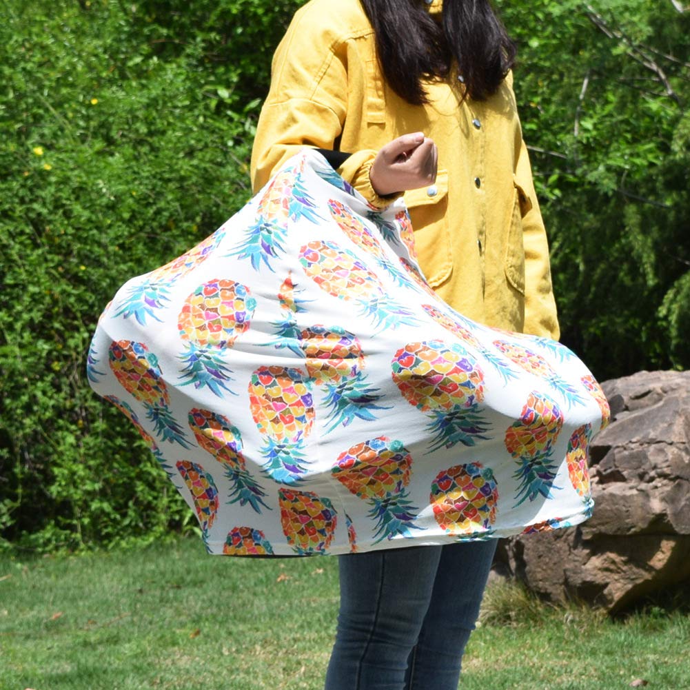 Baby Nursing Cover & Breastfeeding Scarf - Soft Baby Car Seat Canopy & Stroller Cover for Girls and Boys | Perfect Baby Shower Gift (Pineapple Print) | Ideal for Nursing, Shopping & Outdoor Activities