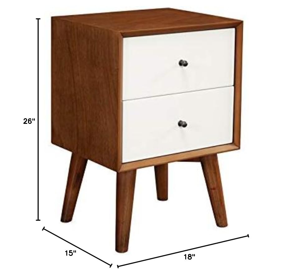 Allora 2-Drawer Two-Tone Wood Nightstand in Acorn & White - Modern Bedside Table for Bedroom, Living Room & Guest Room Storage