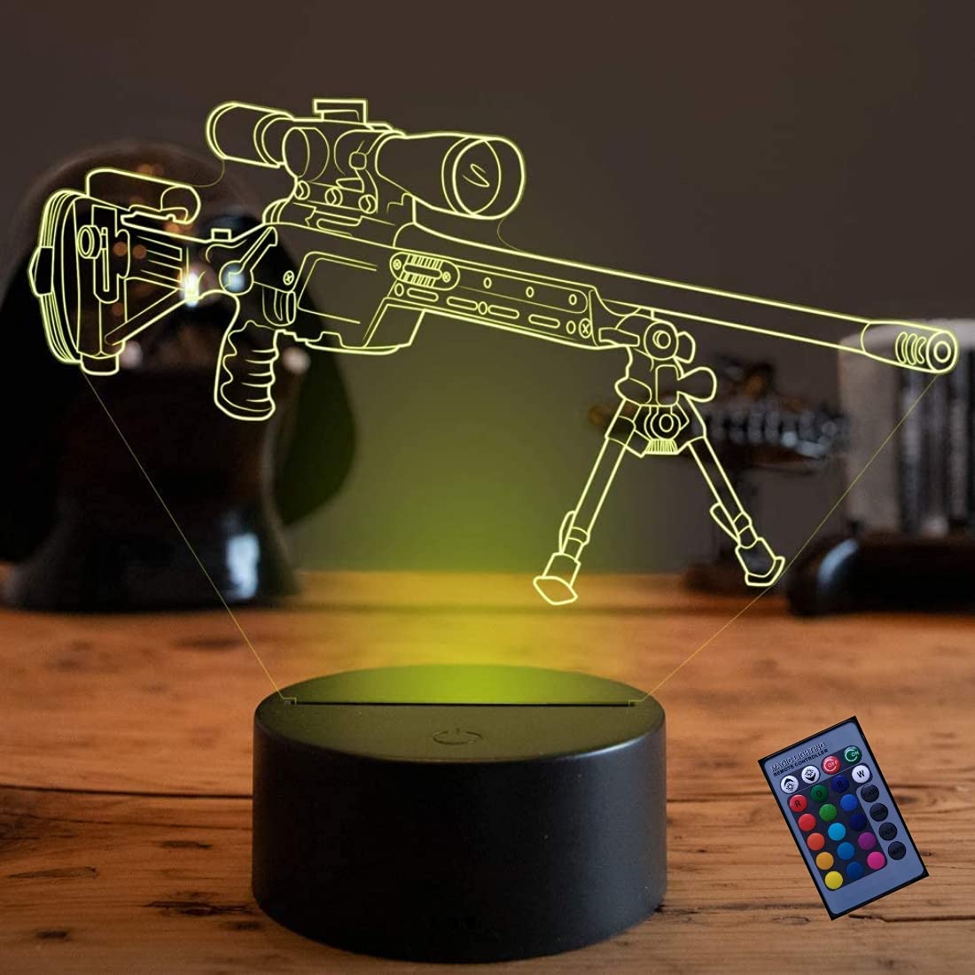 3D Sniper Rifle Lamp - 16 Color Changing LED Night Light with Remote Control & Touch Switch, USB Powered Desk Decor for Gaming Room, Bedroom, and Man Cave