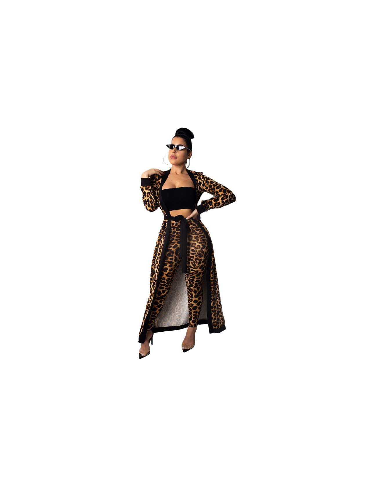 Women's Fashion Outfits - Tube Top, Leopard Print Cardigan & Pants Set | Trendy Casual Wear for Party, Date Night & Everyday Outfits
