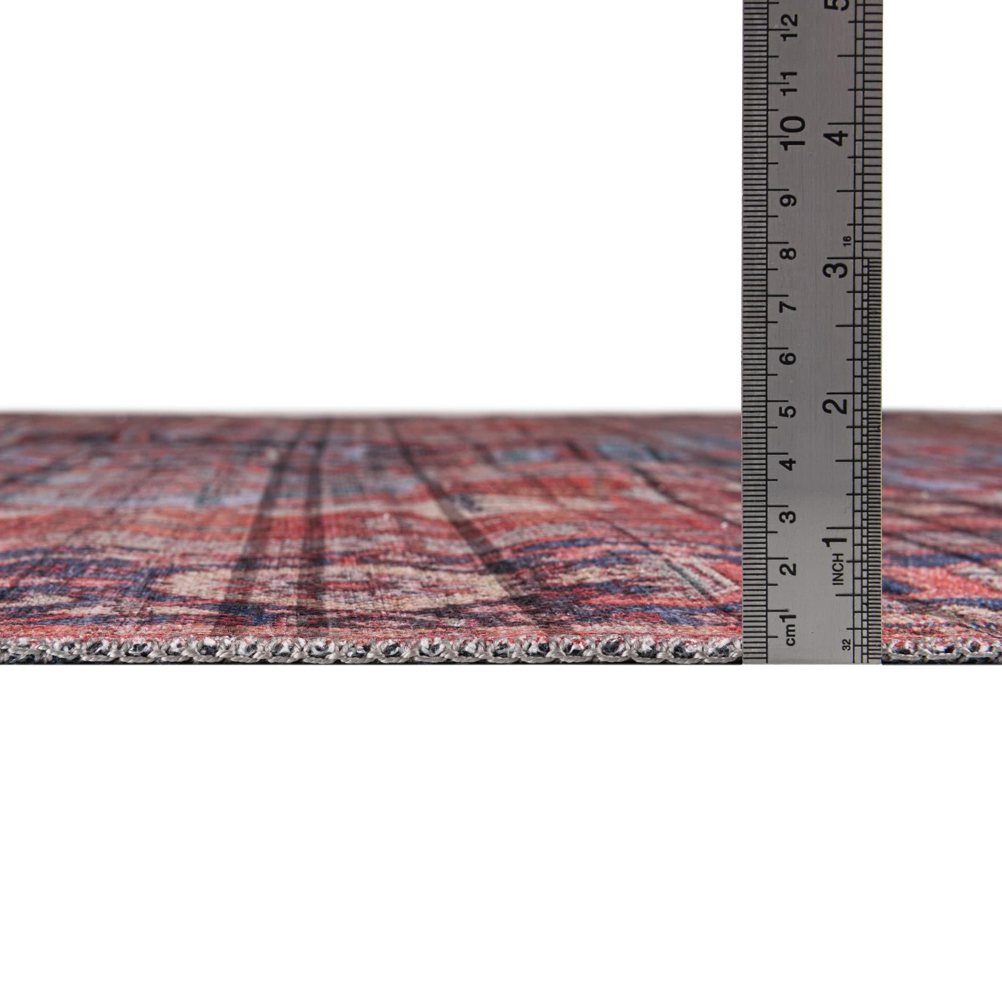 Maahru Collection Washable Rug 5' x 8' Oval - Low Pile Rust Red Area Rug for Living Room, Dining Room & Open Spaces | Pet Friendly & Easy Clean Home Decor