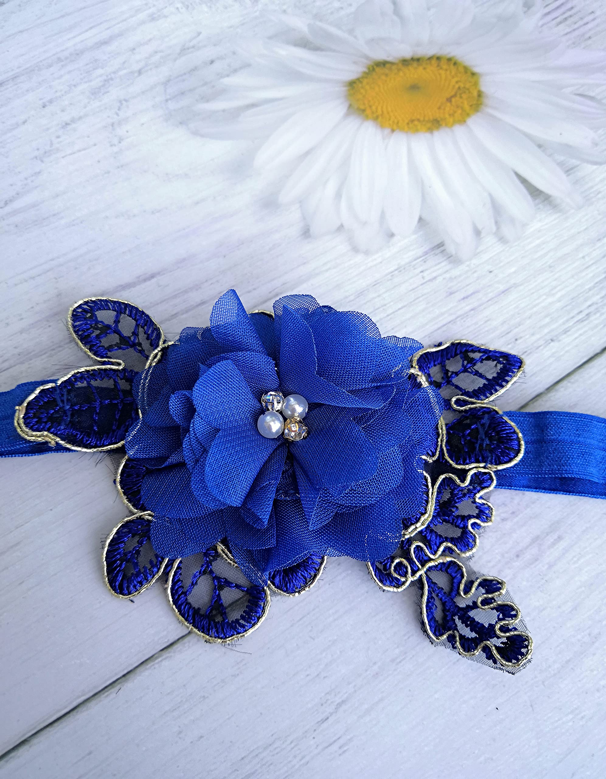 Elegant Wedding Garter for Bride - Pearl Embellished Single Garter in Royal Blue | Perfect for Weddings, Halloween & Boudoir Photography (W011)