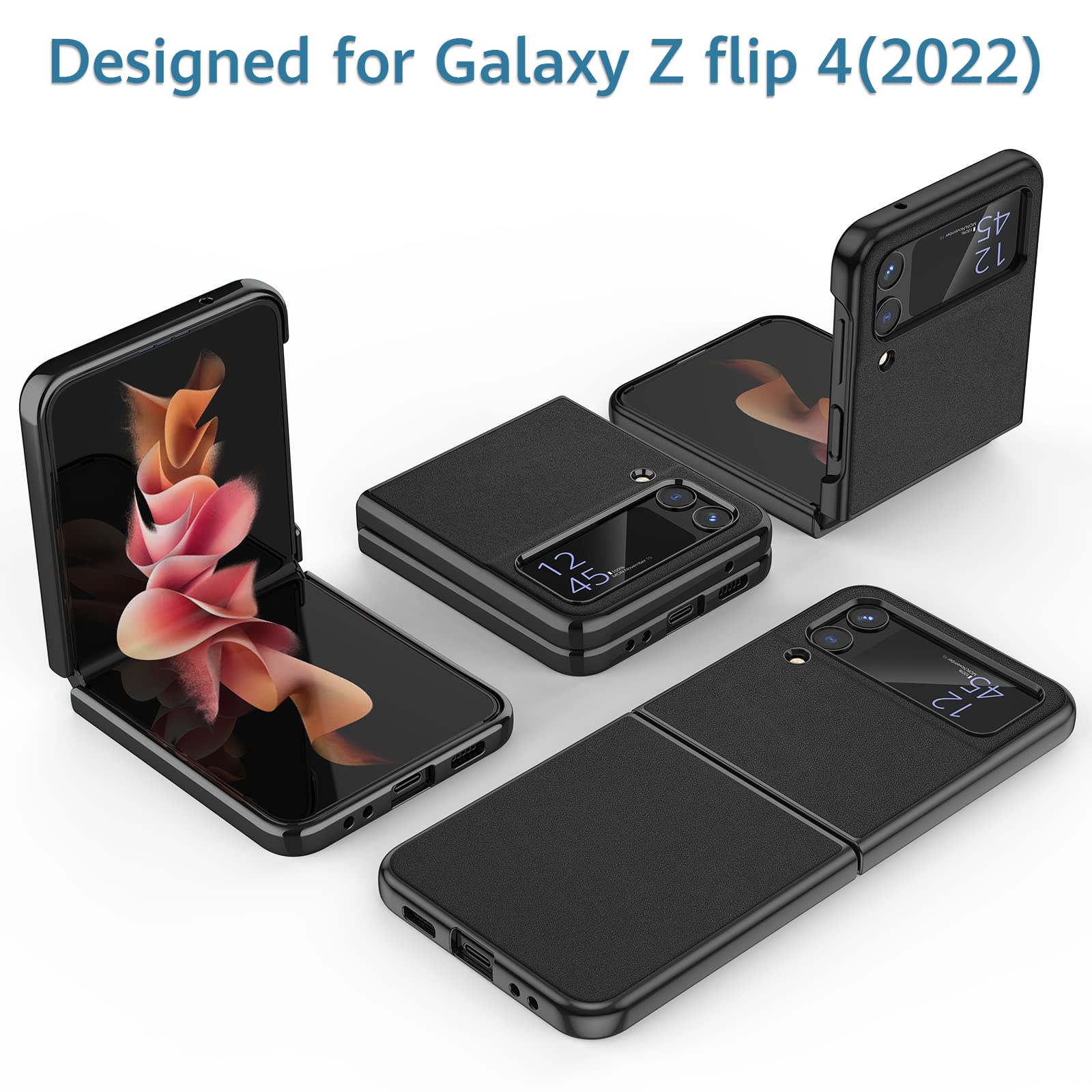 MATEPROX Slim Thin Lightweight Protective Case for Samsung Galaxy Z Flip 4 5G - Non-Slip Leather Back with Electroplated Frame | Compatible with Galaxy Z Flip 4 | Perfect for Everyday Use, Travel & Business (Black)