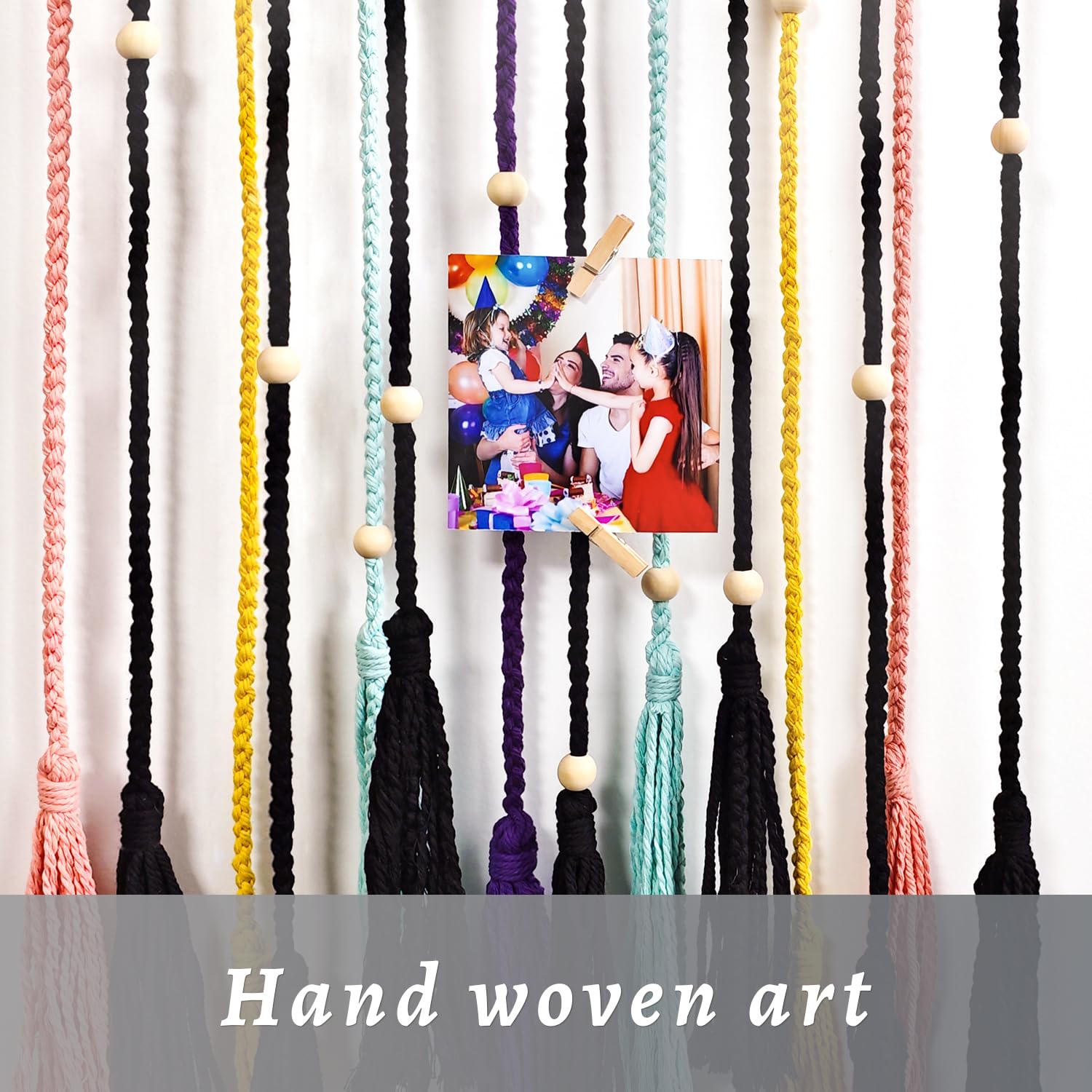 Popotop Hanging Photo Display with Clips - Boho Wall Decor for Bedroom, Nursery & Dorm - LED String Lights - Perfect Gift for Teens, Girls, Kids (Christmas, Birthday) - Display Memories, Photos & Polaroids in Style
