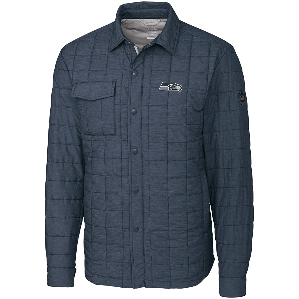 Cutter & Buck Men's NFL Rainier Shirt Jacket - Water-Resistant Outerwear for Football Fans | Perfect for Game Day, Tailgating & Outdoor Activities