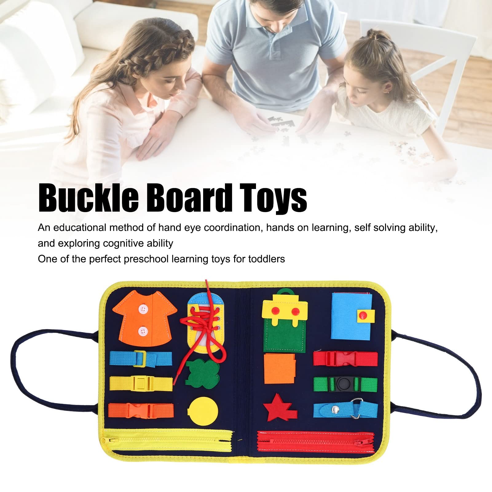 SUNGOOYUE Montessori Sensory Board for Kids - Felt Tie Shoes Learning Toy with Buckle Board, Dress Practice & Hand-Eye Coordination Activity | Perfect for Toddler Education, Preschool Learning & Fine Motor Skills Development