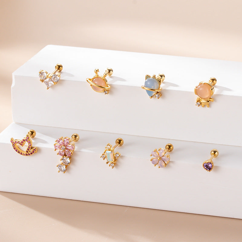 20G Cartilage Heart Stud Earrings - Floral Tragus & Conch Dangle Piercing Jewelry | Perfect for Daily Wear, Parties & Special Occasions