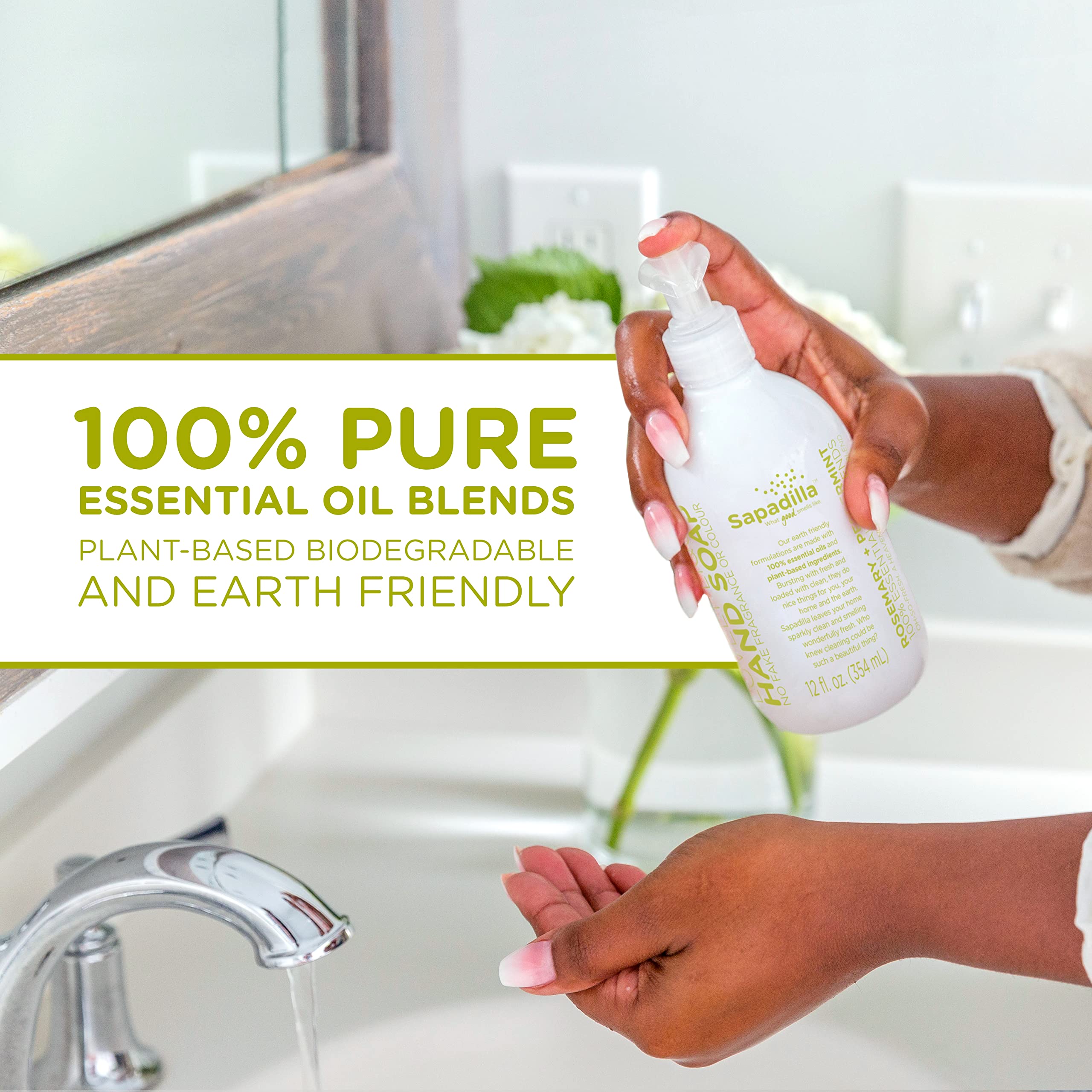 Sapadilla Rosemary Peppermint Liquid Hand Soap - 100% Pure Essential Oil Blend, Moisturizing & Cleansing, Plant-Based Biodegradable Formula - 12oz (2 Pack) - Perfect for Home, Kitchen, Bathroom & Office Use