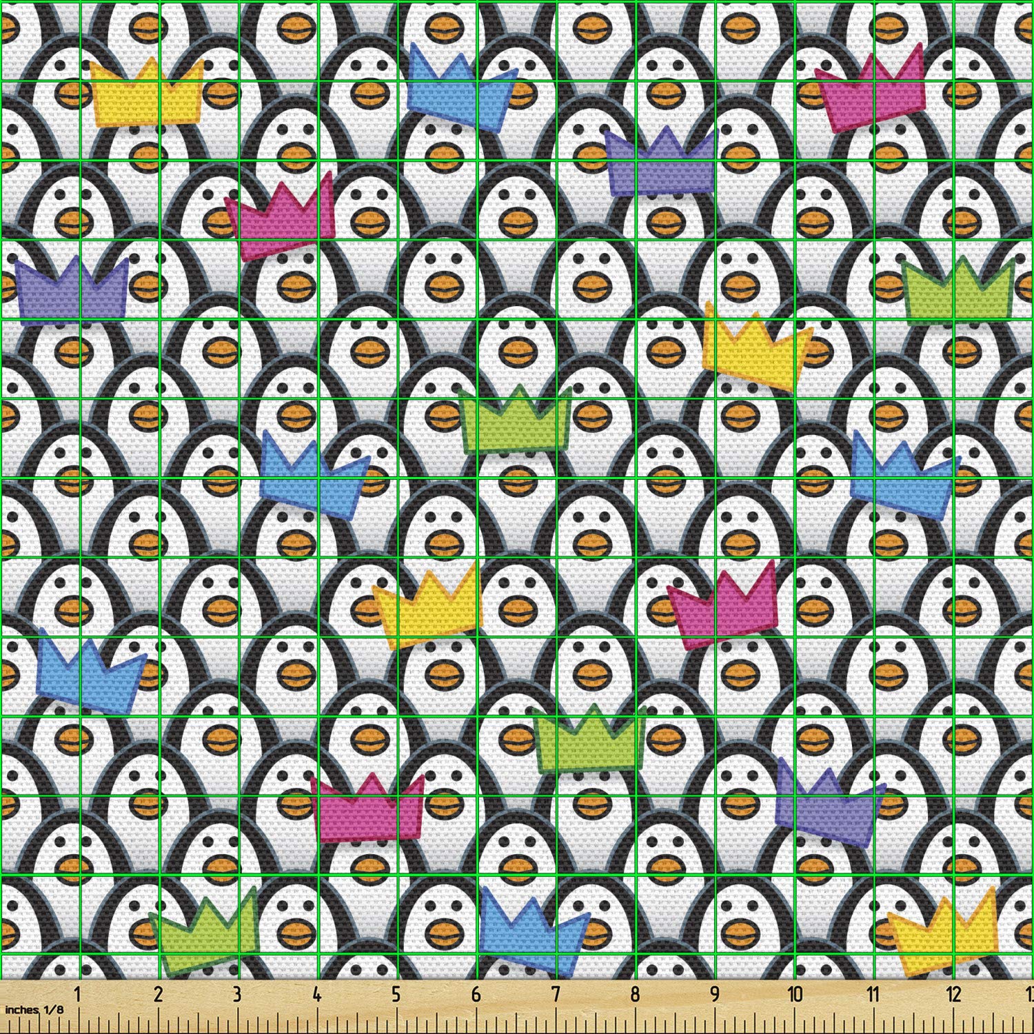 Ambesonne Sea Animals Fabric by The Yard - Penguins in Party Hats Crowns, South Pole Theme Decorative Fabric for Upholstery, Curtains, DIY Crafts (10 Yards, Navy Blue) - Perfect for Home Decor, Pillow Covers, and Table Runners