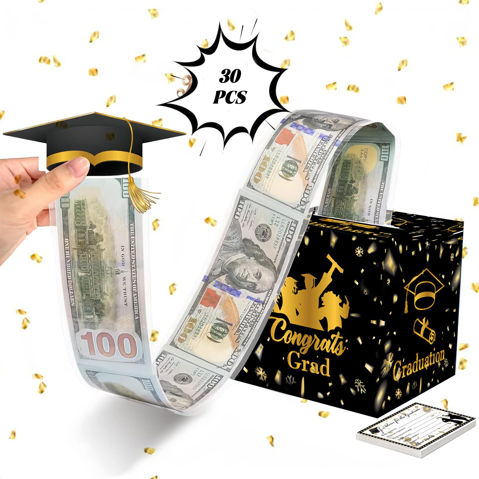 2024 Graduation Money Gift Box - Black Surprise Explosion Box for Elementary, Middle, High School & College Graduates | DIY Cash Holder with Pull-Out Card | Perfect for Graduation Parties, Class Gifts & Congratulations Celebrations