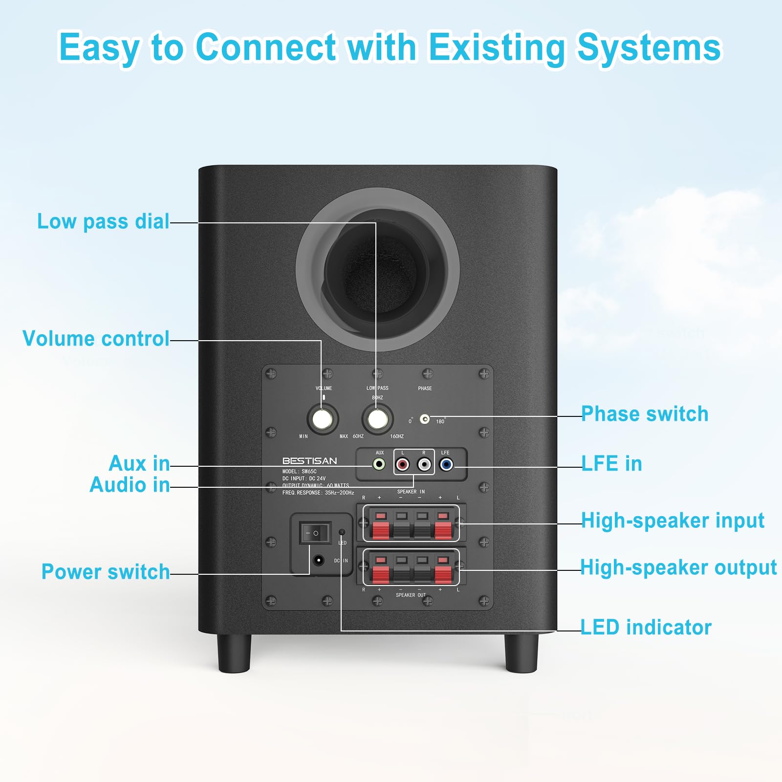 **BESTISAN Powered Subwoofer - Compact Down-Firing Deep Bass Subwoofer for Home Theater, TV & Audio Systems | Easy Setup with Included Coaxial Cable | Perfect for Movies, Music & Gaming (Black)**