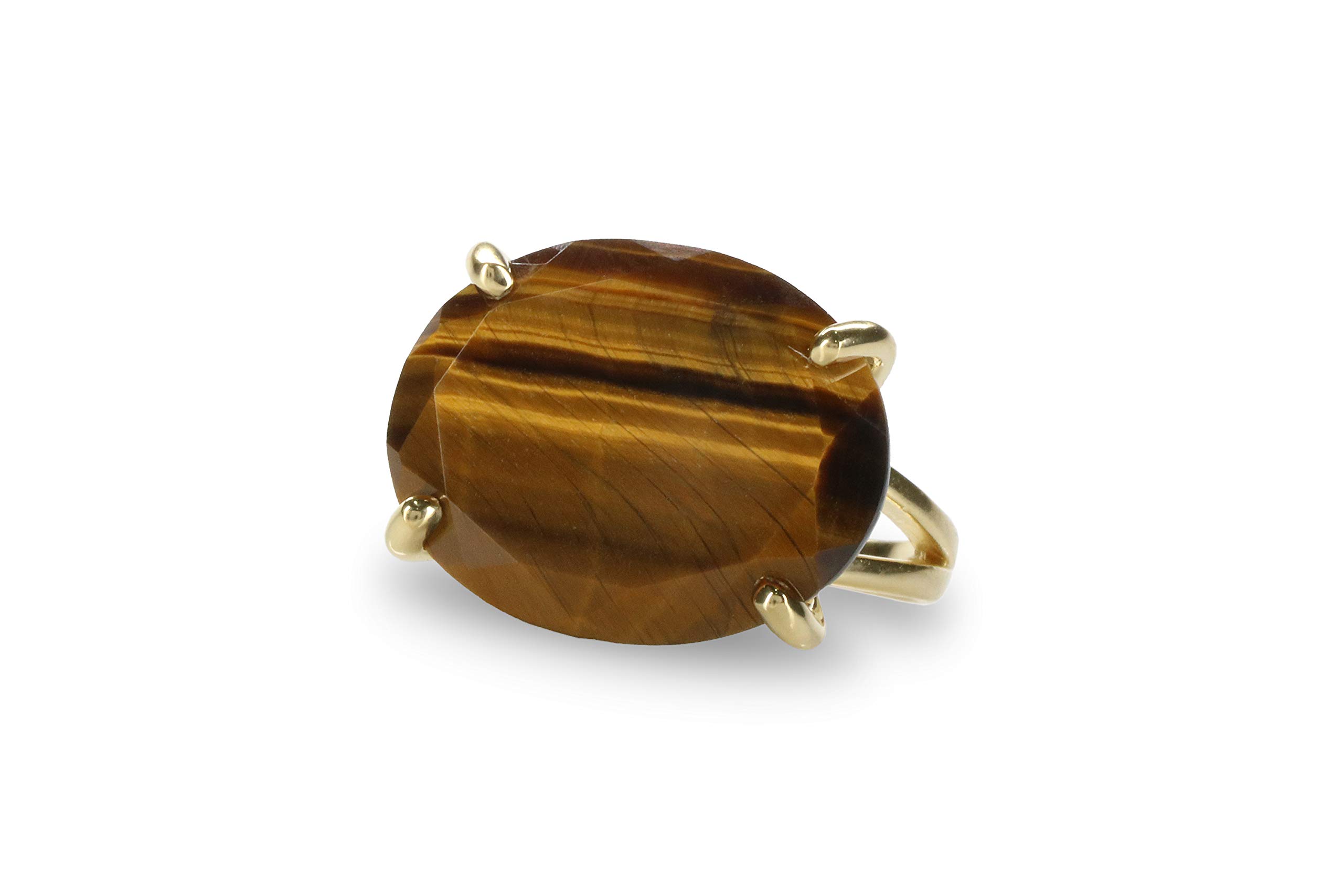 14k Gold Tiger Eye Ring for Women - Handcrafted Elegant Designer Jewelry - Natural Crystal Statement Ring - Adjustable Size for Perfect Fit - Ideal for Everyday Wear, Office & Special Occasions